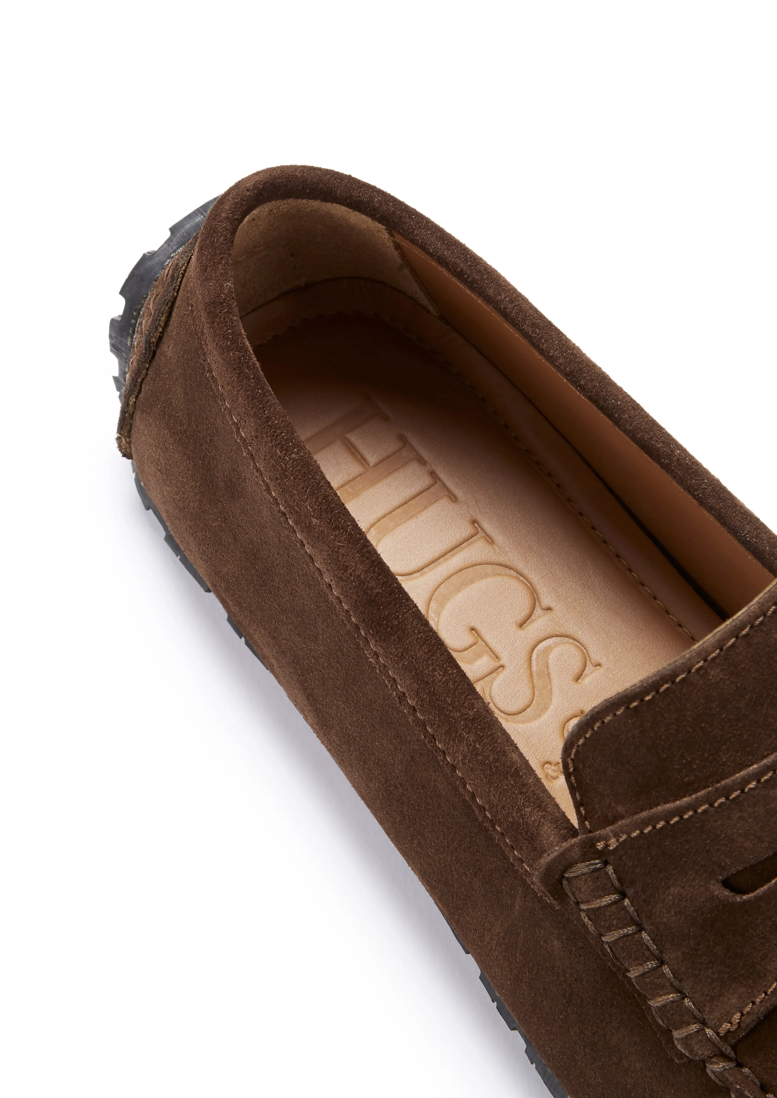 Tyre Sole Penny Driving Loafers, brown suede Wide Walk