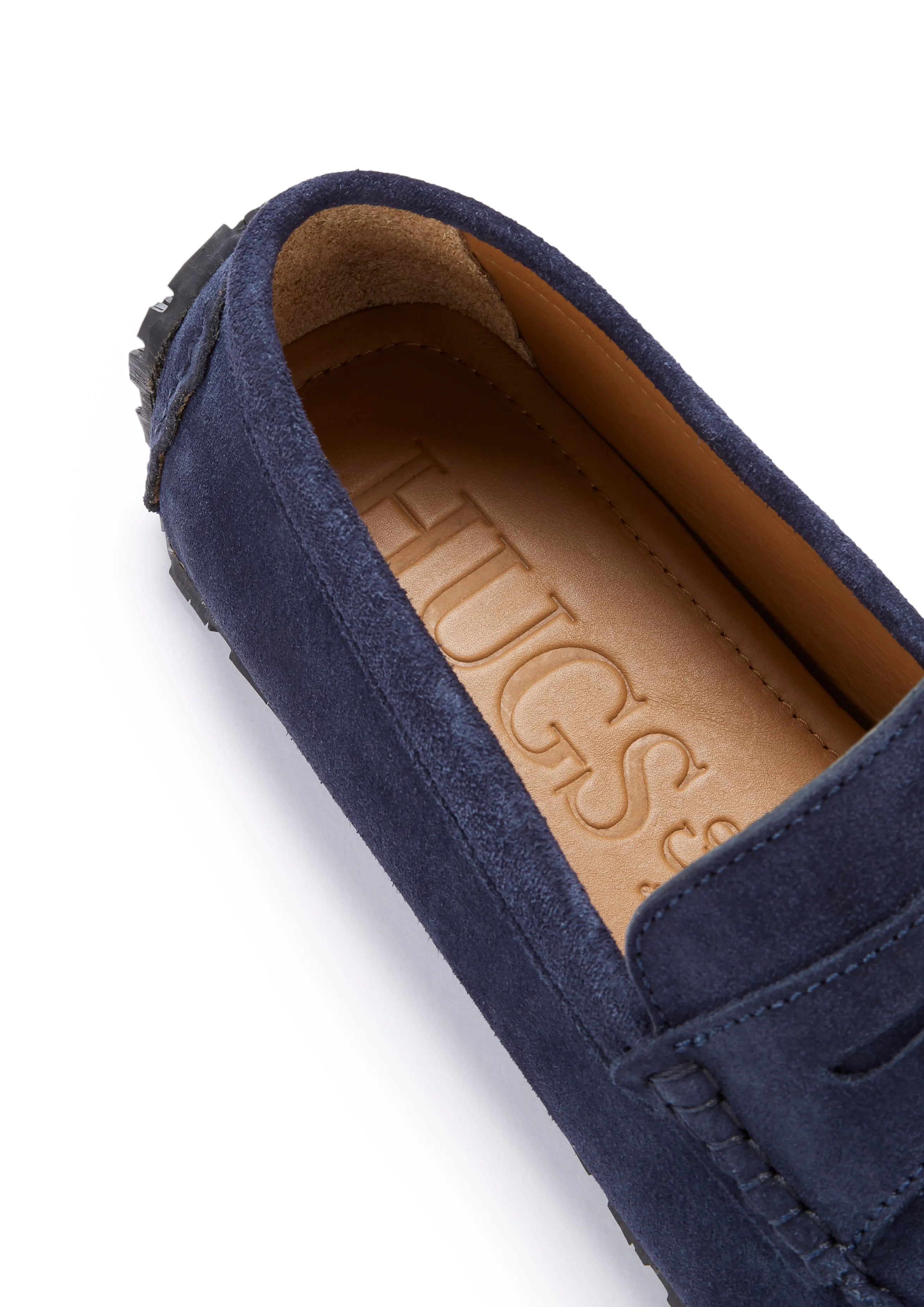 Comfortable Leather Slip-ons Padded Tyre Sole Penny Driving Loafers, navy blue suede