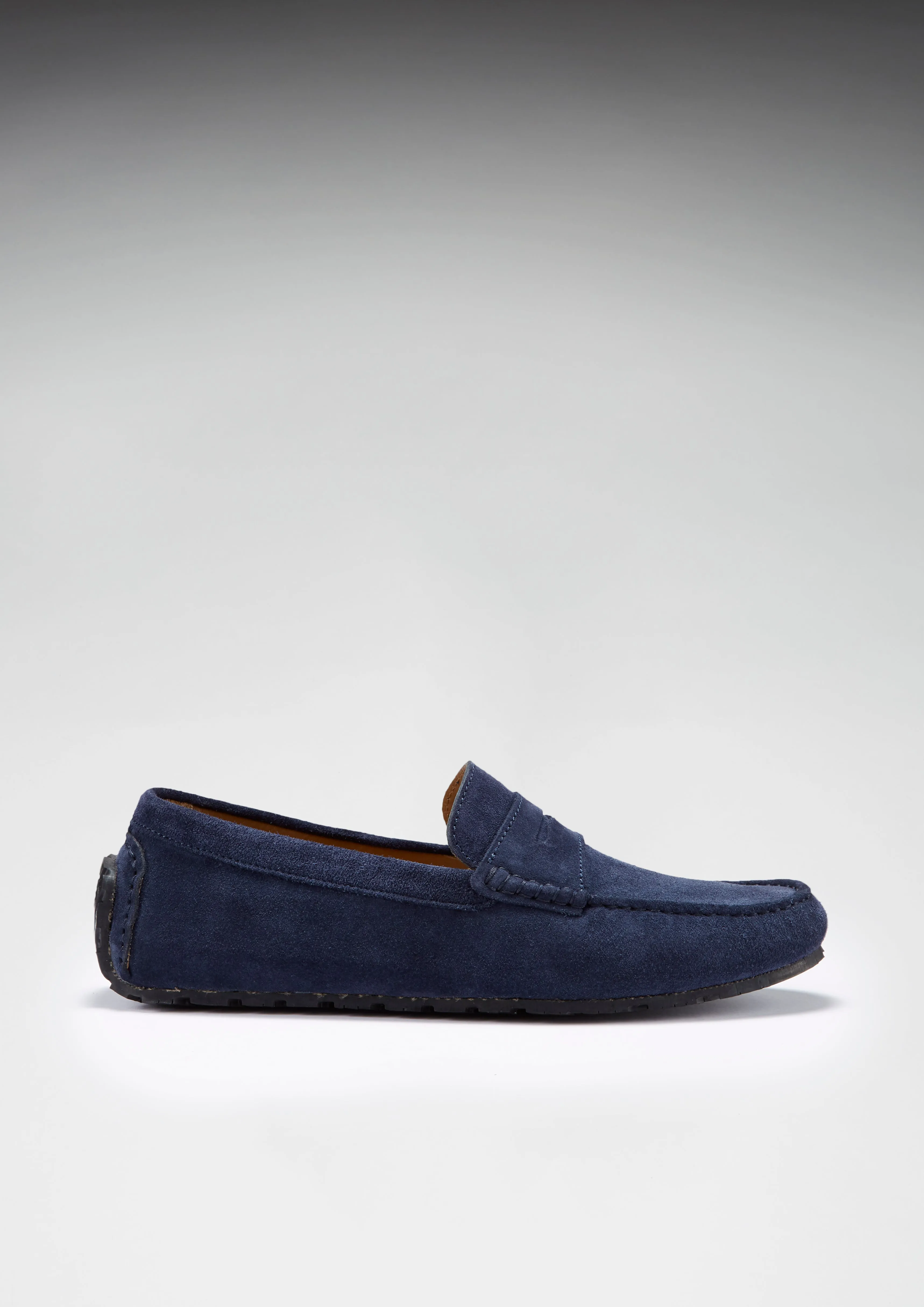 Patina Effect Stone Walk Tyre Sole Penny Driving Loafers, navy blue suede