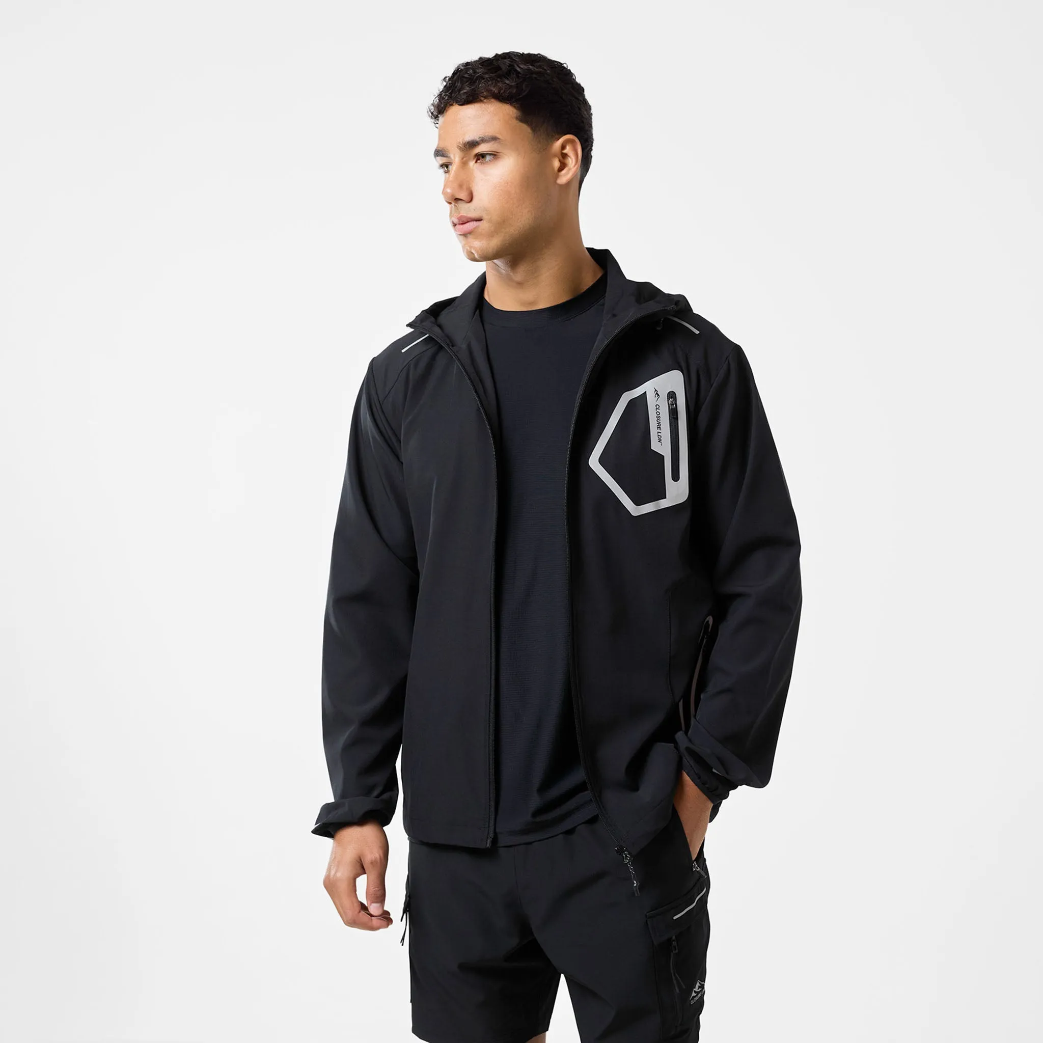 Quilted Stitching Pattern Tech Pocket Windbreaker | Black