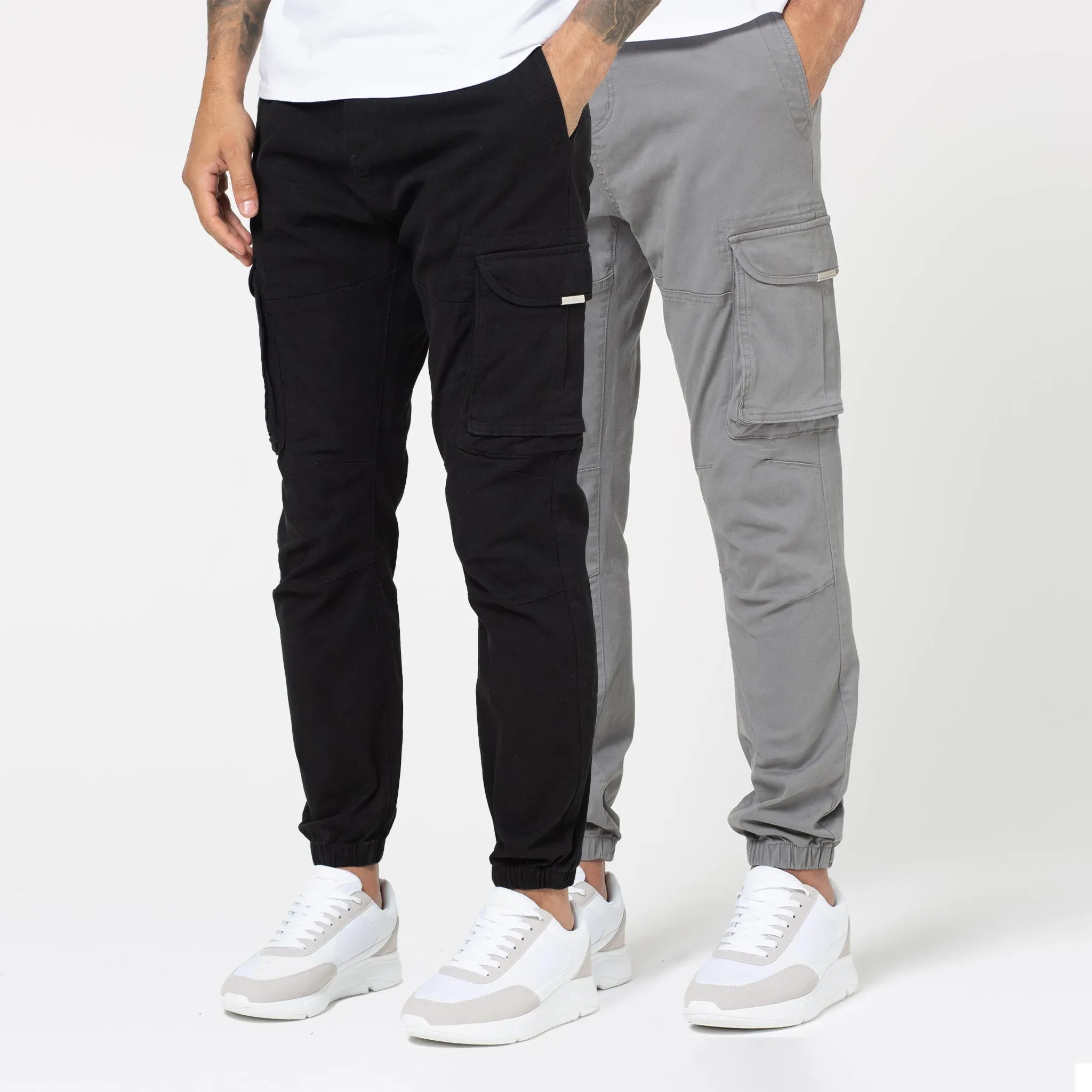 2-Pack Classic Cargo Pants | Black/Grey Adjustable drawstring FlexibleMobilityDesign