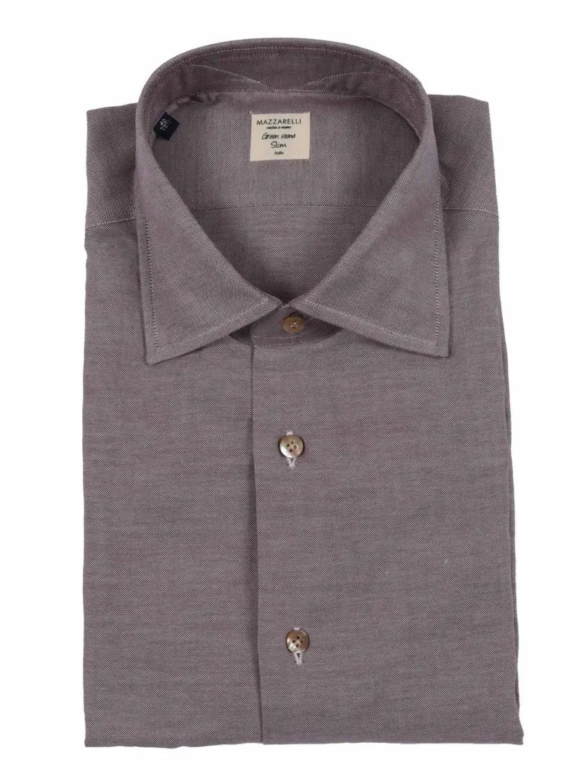 Slim-Fit Brown Oxford Cotton Shirt Cozy Wear Stylish Design