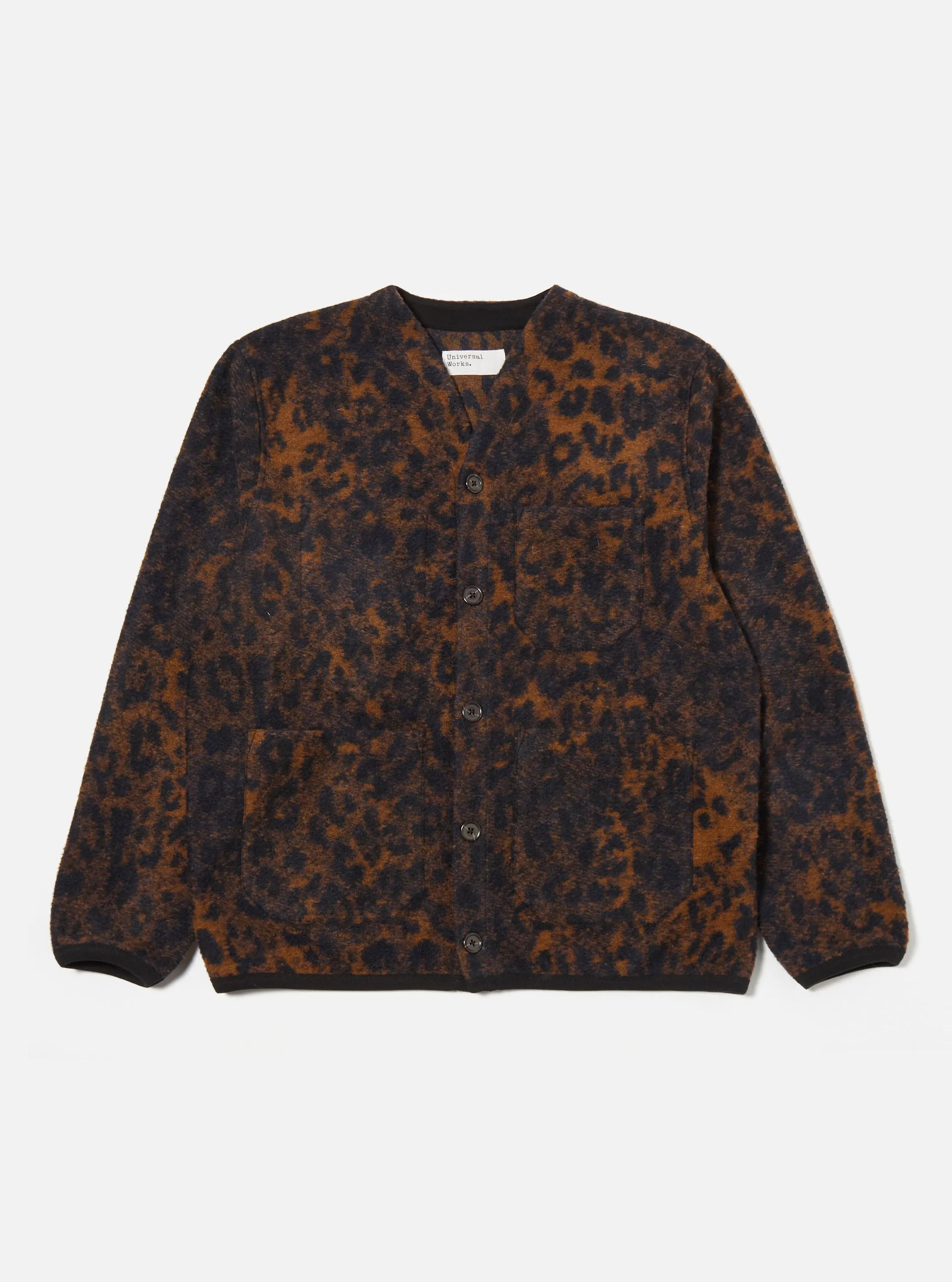 snag resistant Universal Works Cardigan Night Leopard Dark Navy / Brown