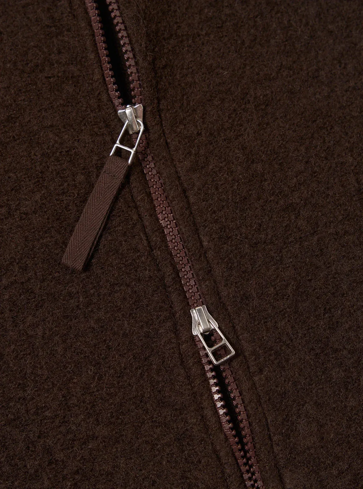 Universal Works Wool Fleece Zip Bomber Brown RibbedKnitCollar Outdoor Adventure Wear