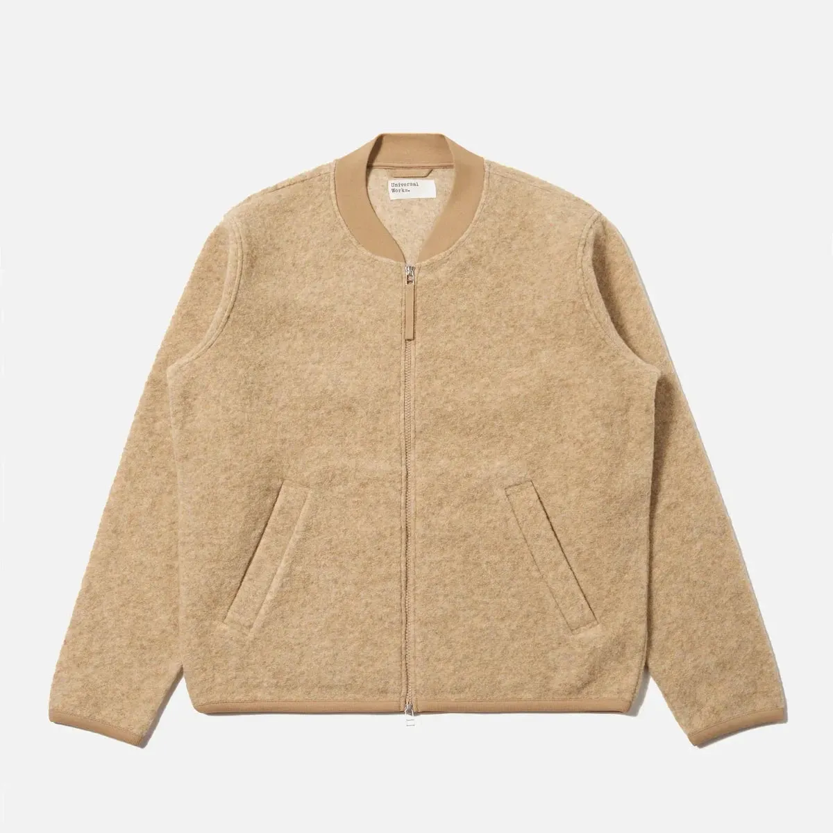 Noise Reduced Fabrics Timeless Piece Universal Works Zip Bomber Wool Fleece Fawn