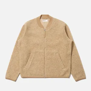 Noise Reduced Fabrics Timeless Piece Universal Works Zip Bomber Wool Fleece Fawn