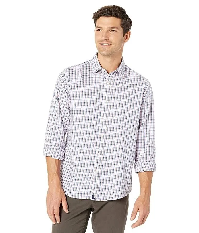 tall size Untuckit Hewittson Shirt Men's  White Plaid Long Sleeve Button-Up JDM577