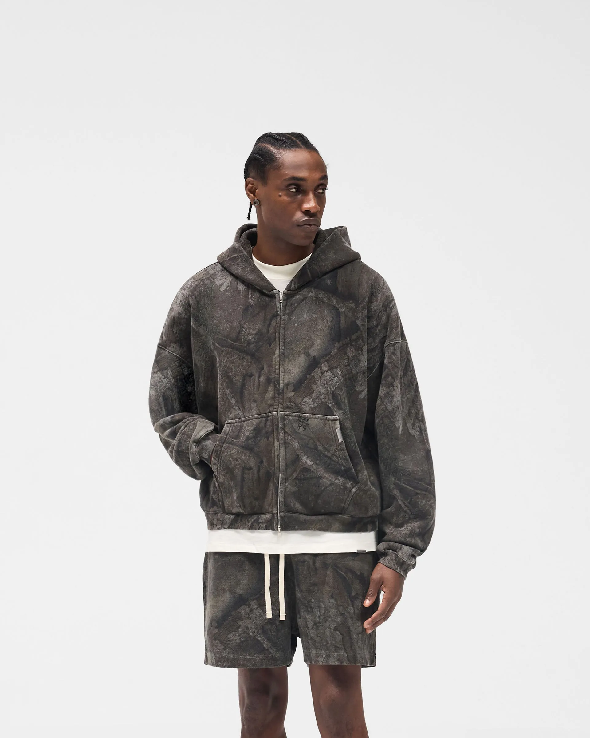 label accents Practical clothing Initial Overdye Realtree? Boxy Zip Through Hoodie - Overdyed Black