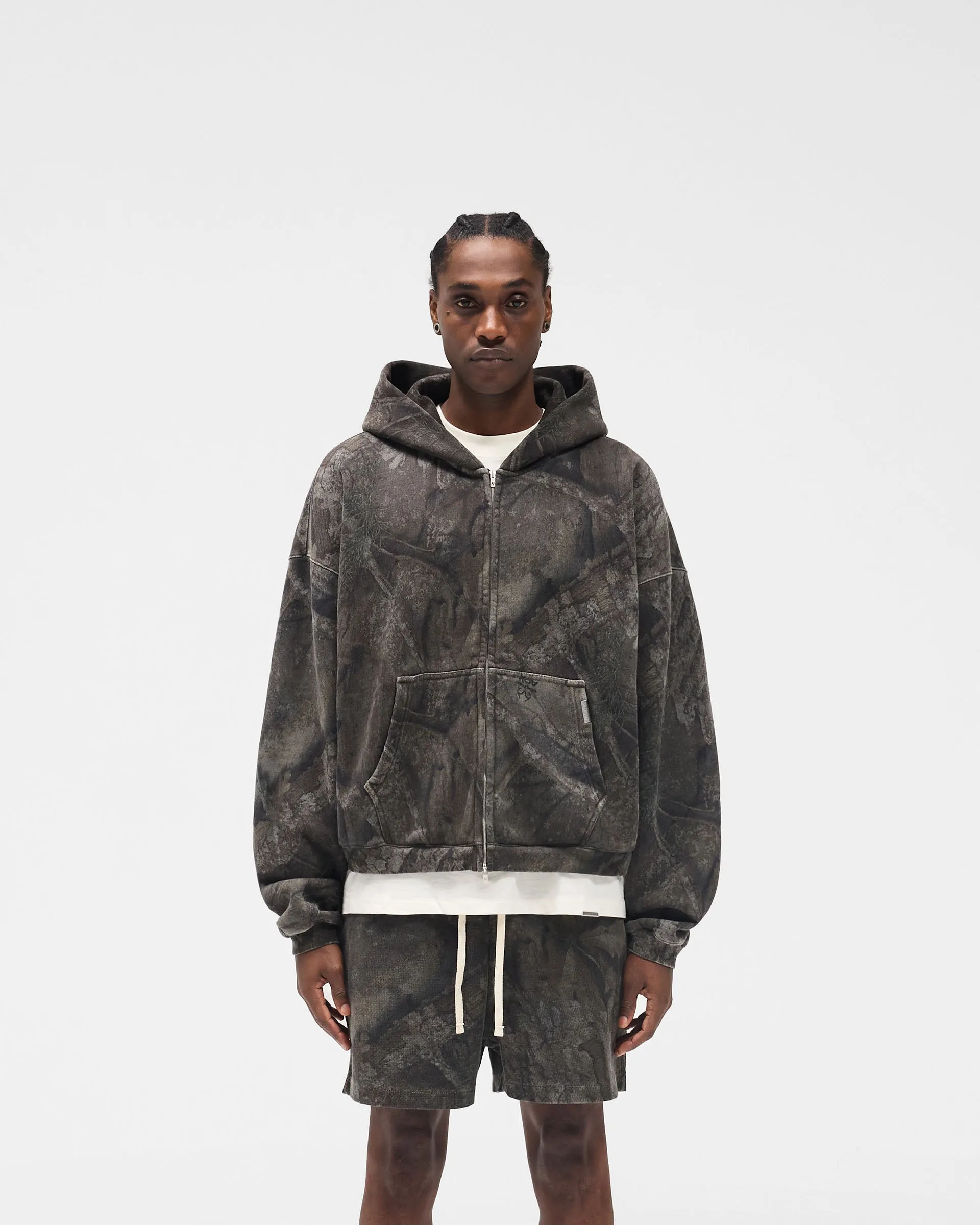 Initial Overdye Realtree? Boxy Zip Through Hoodie - Overdyed Black Relaxed Essentials right for running