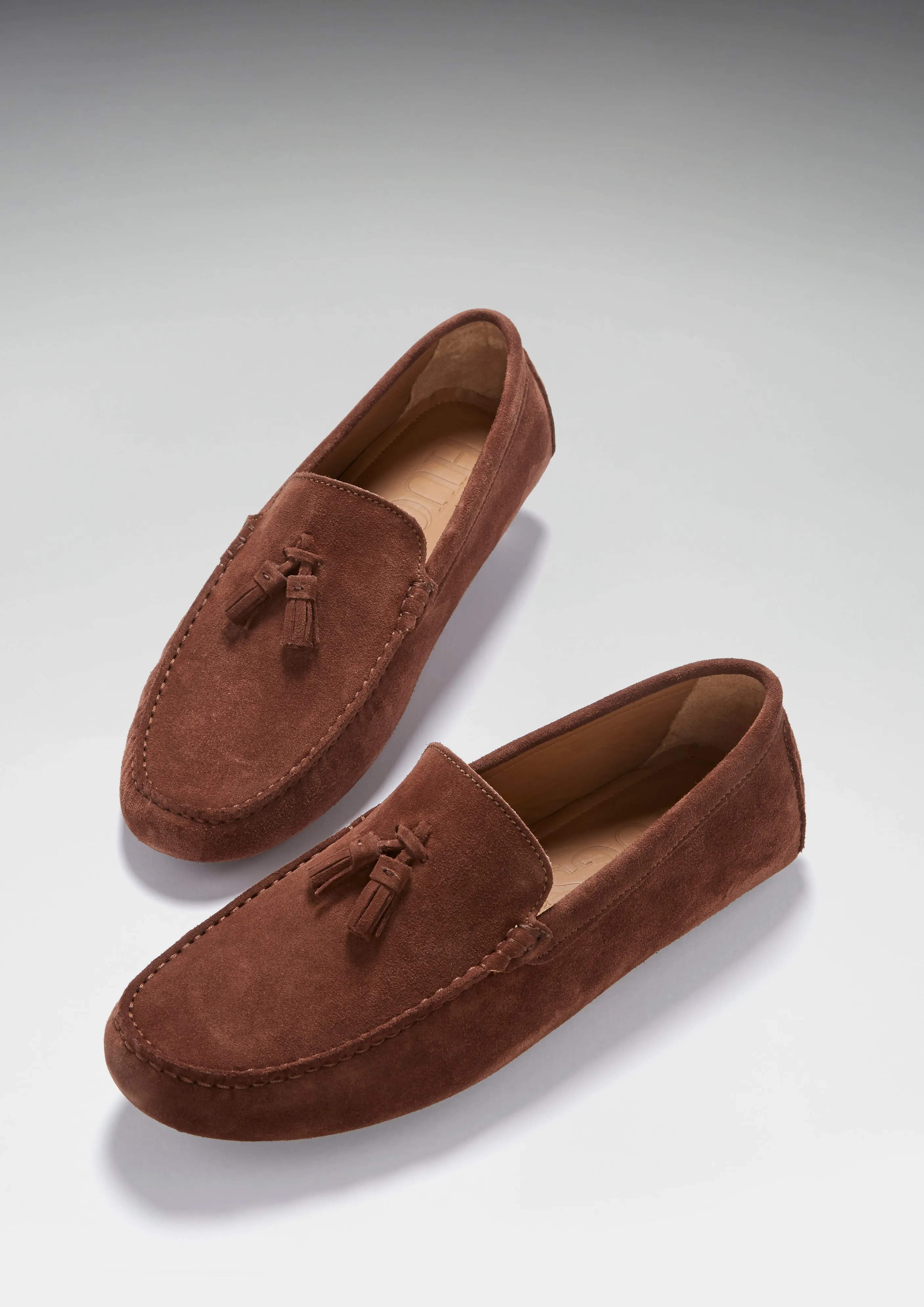 Tasselled Driving Loafers, mahogany brown suede Fall Mood