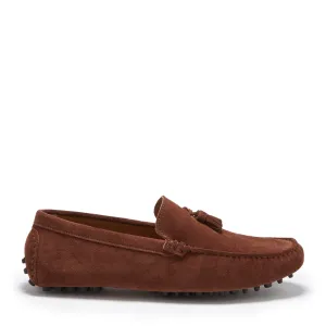 Tasselled Driving Loafers, mahogany brown suede Natural Shape Even Guard