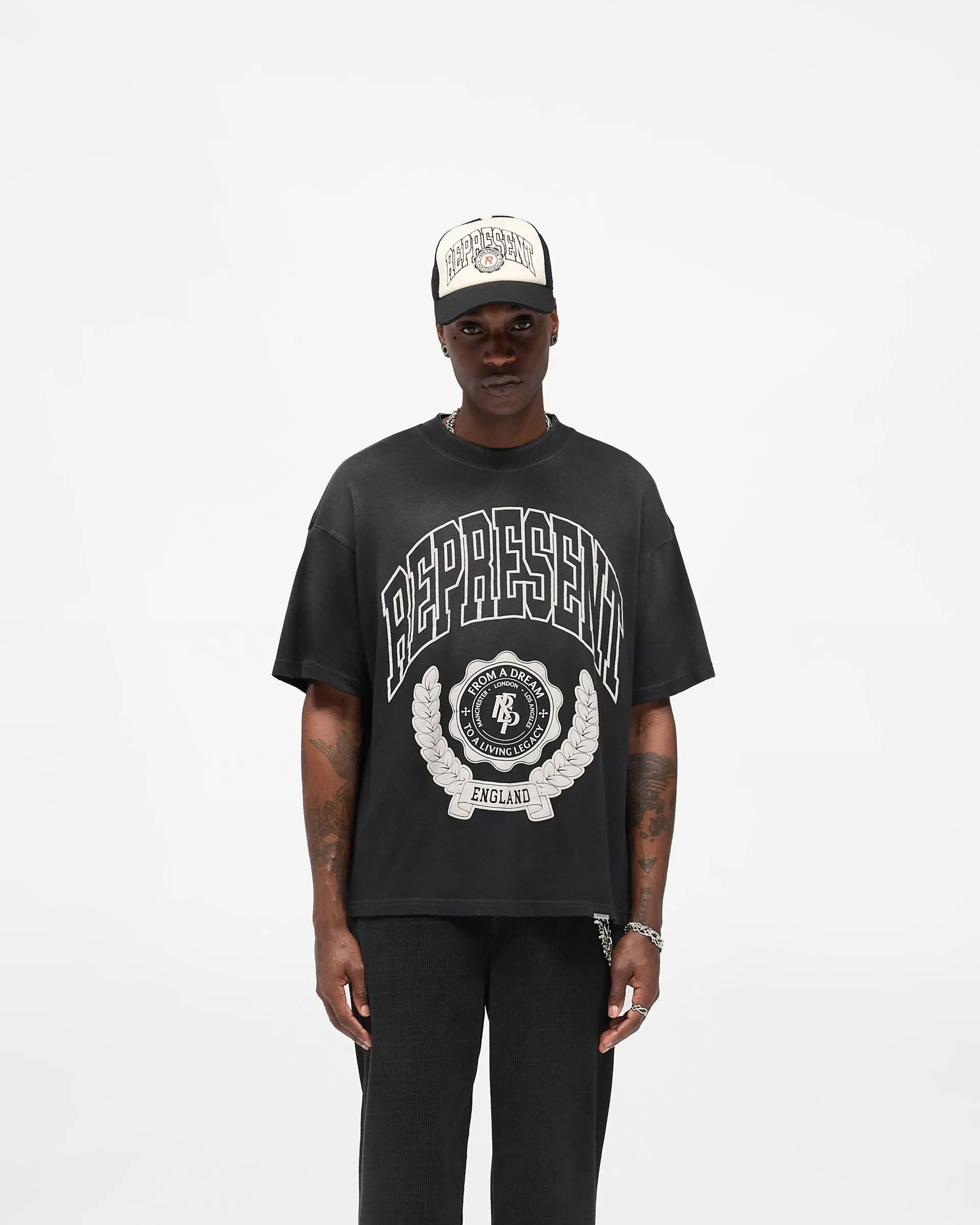 Legacy Crest T-Shirt - Stained Black QuickDry Material Wrinkle Resistant Cloth