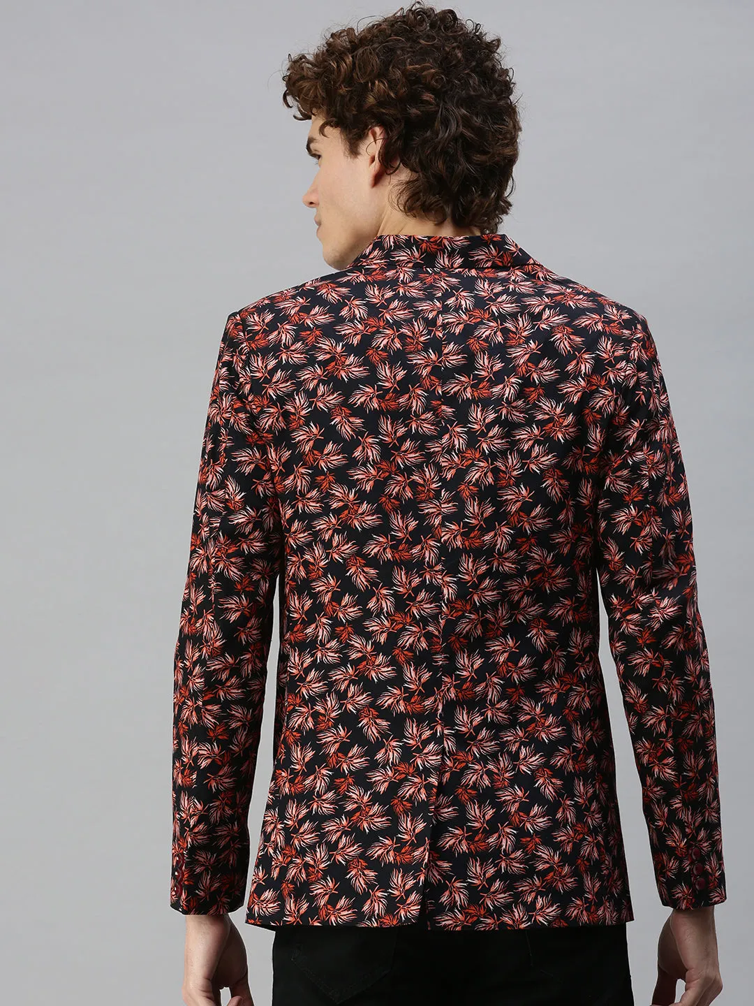 Men's Navy Blue Floral Print Single Breasted Blazer EasyClean Coating Compact packaging