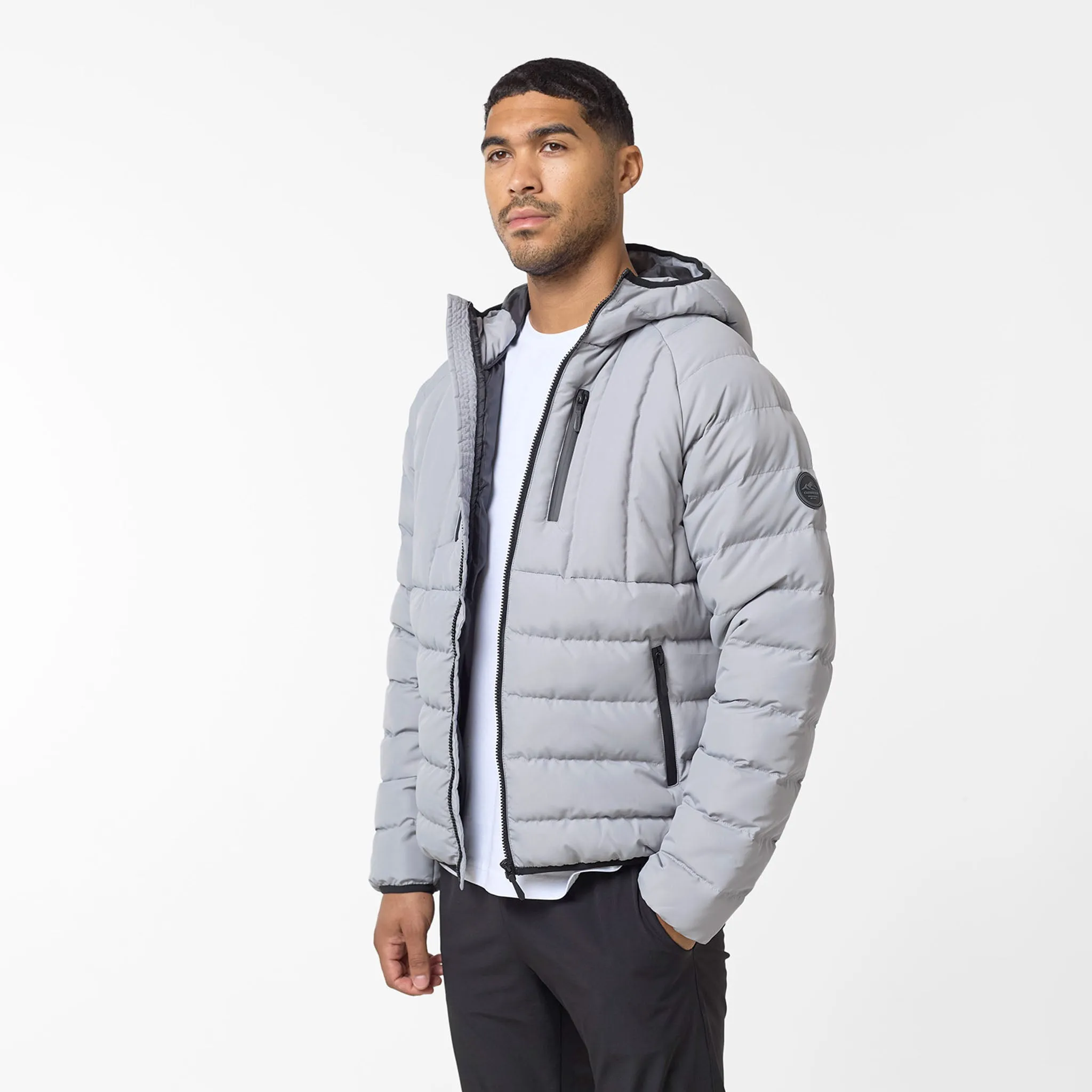 Moisture Management Fabric Slim Quilted Zipped Puffer | Grey