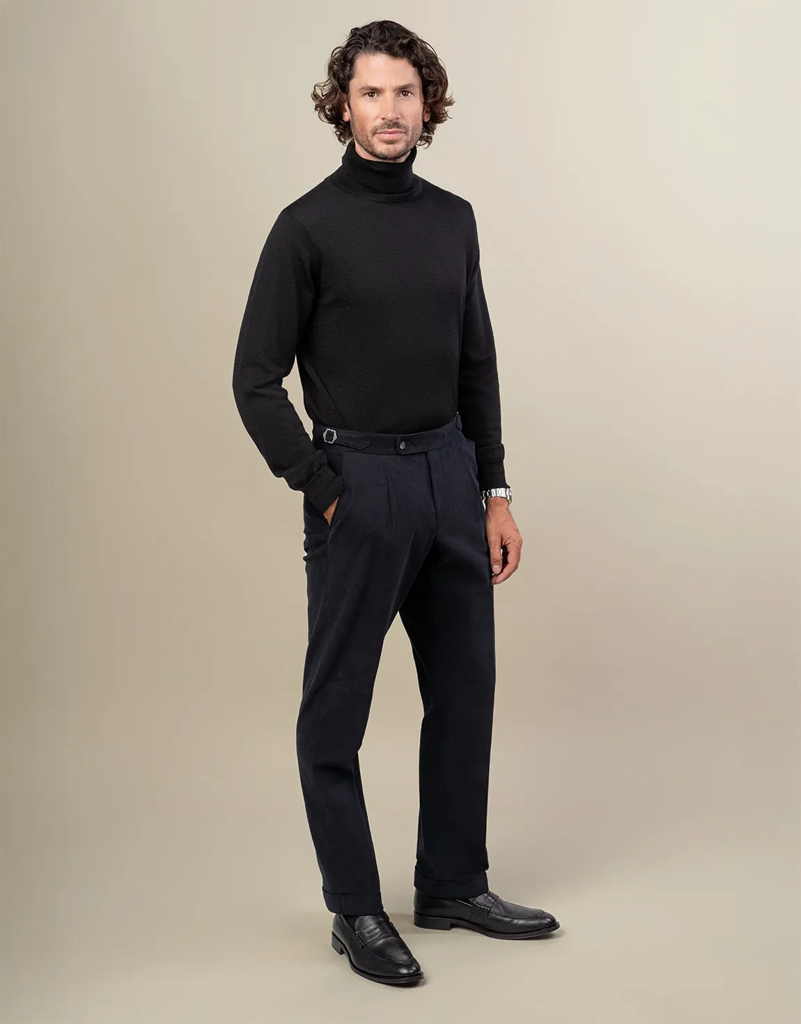 SecureClosures Light wash Evans Navy Brushed Cotton Trouser