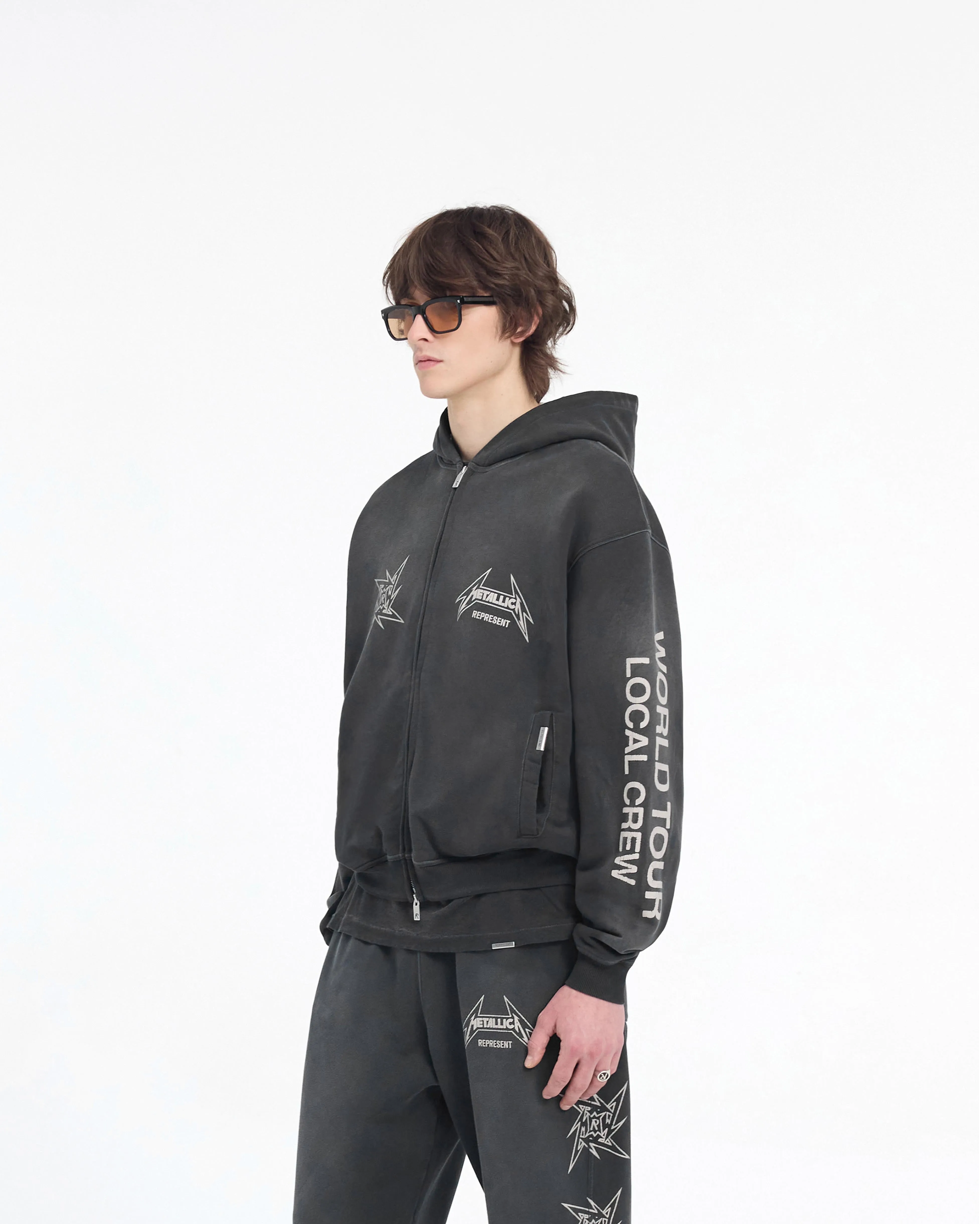 Represent X Metallica Local Crew Zip Hoodie - Stained Black product UV resistant protection product sporty appeal