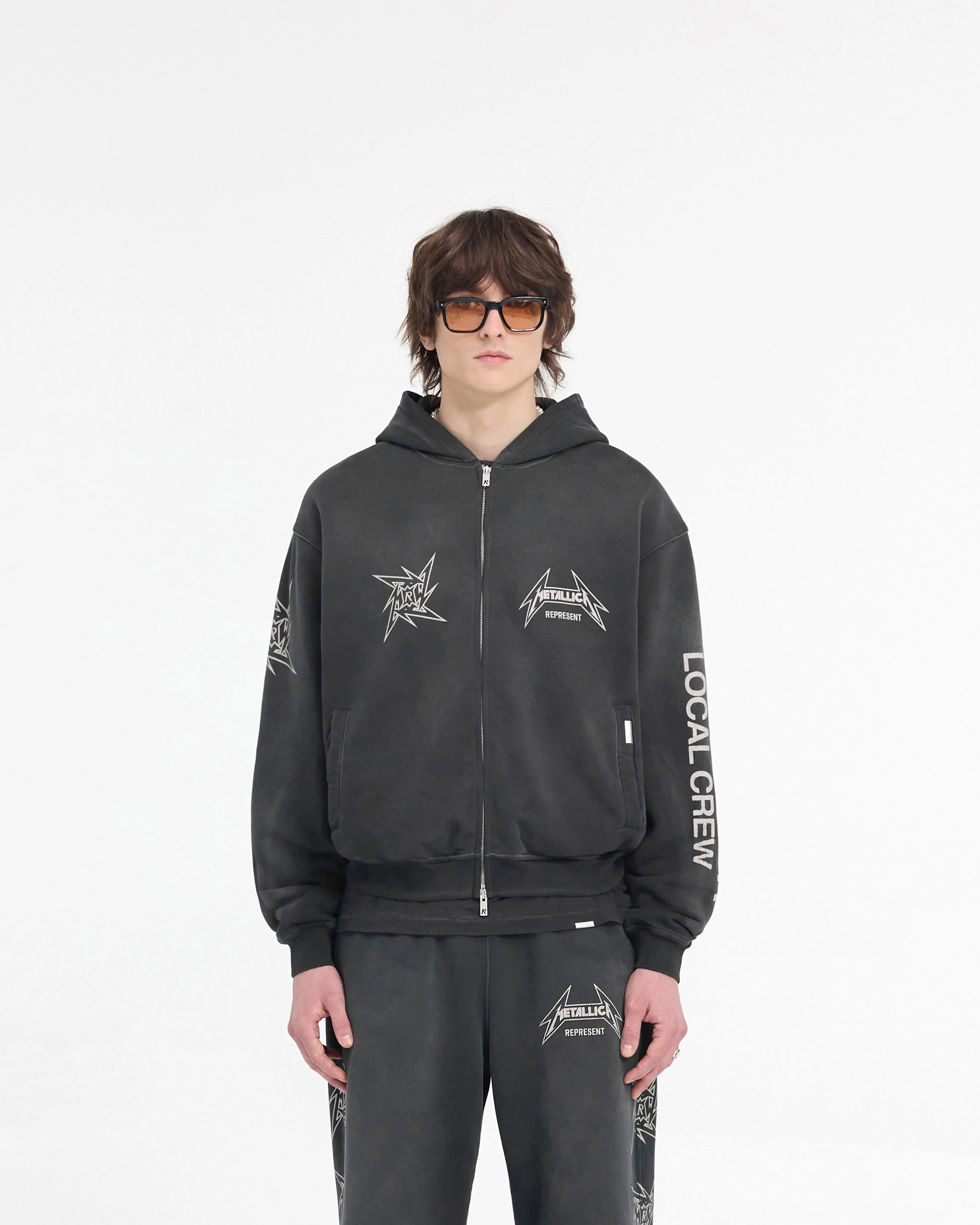 Fashion Wearable Represent X Metallica Local Crew Zip Hoodie - Stained Black