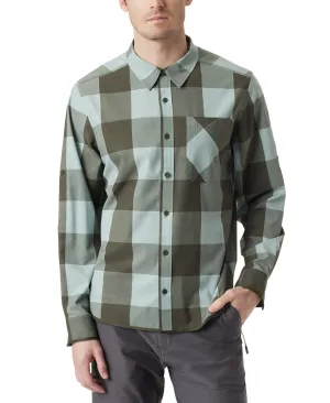 Preppy Vibe Workwear Ready Bass Outdoor Shirt Men's  Silver Blue Plaid Stretch Long-Sleeve FTS253