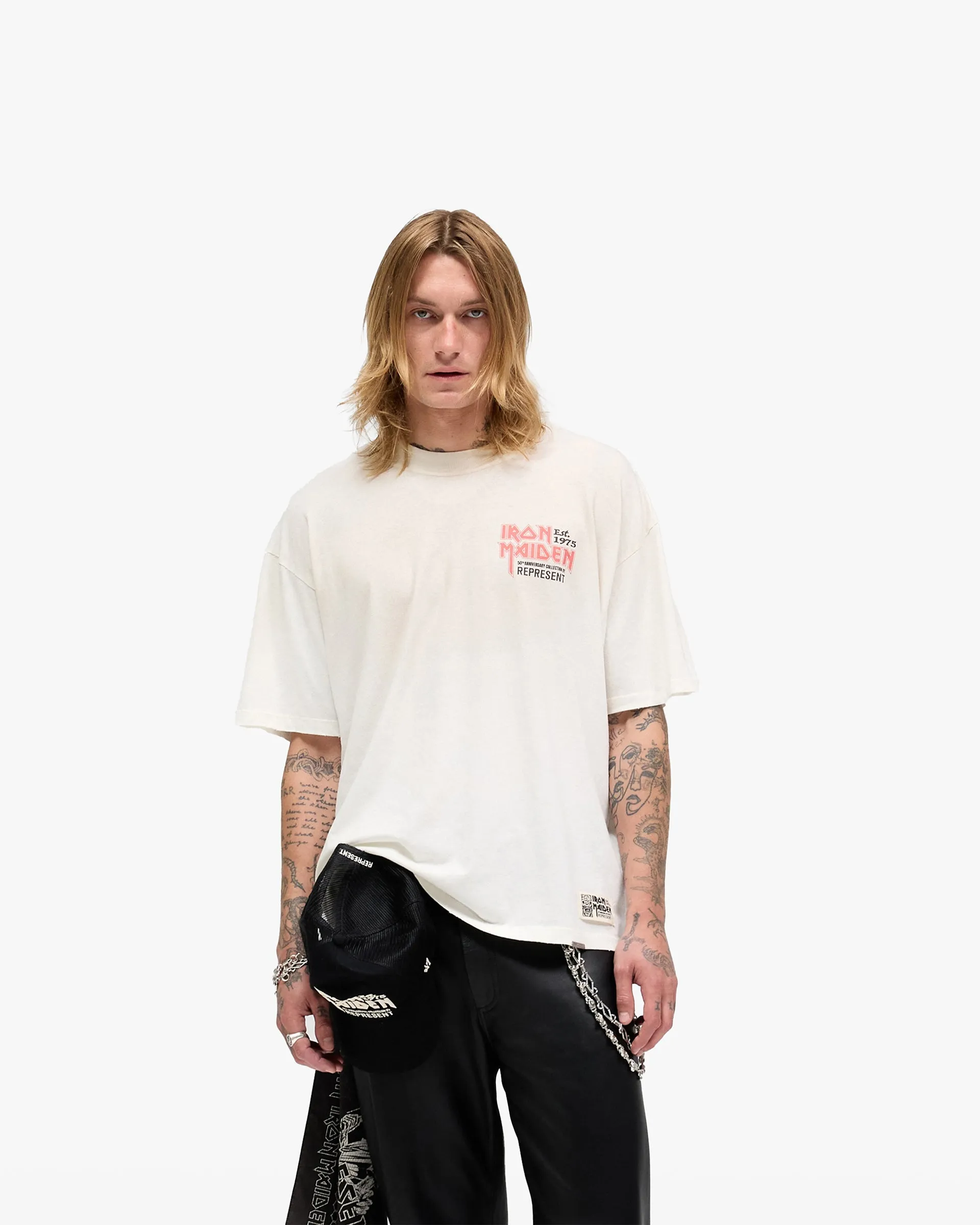 Represent X Iron Maiden Anniversary T-Shirt - Washed Ecru Airflow Ventilation Smooth Neckline