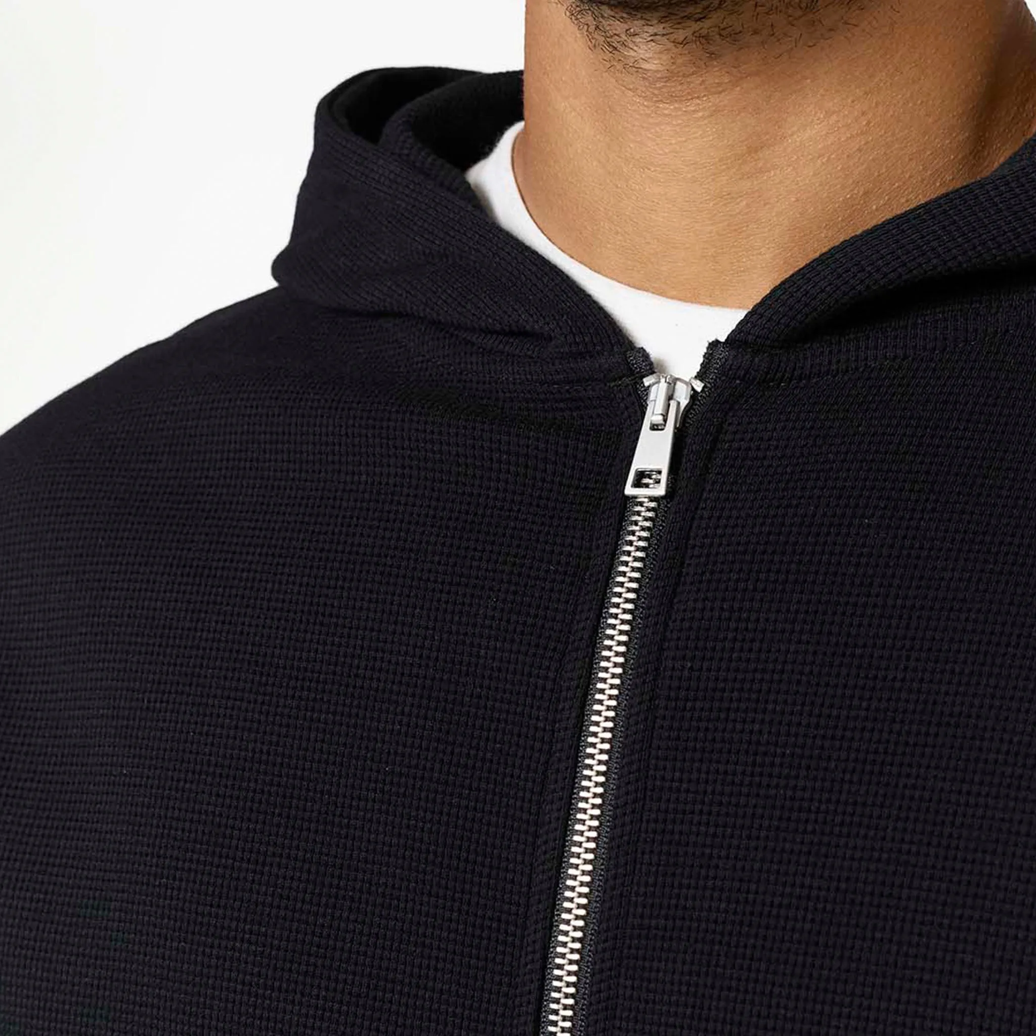Gym Essential Waffle Knit Full Zip Hoodie | Black