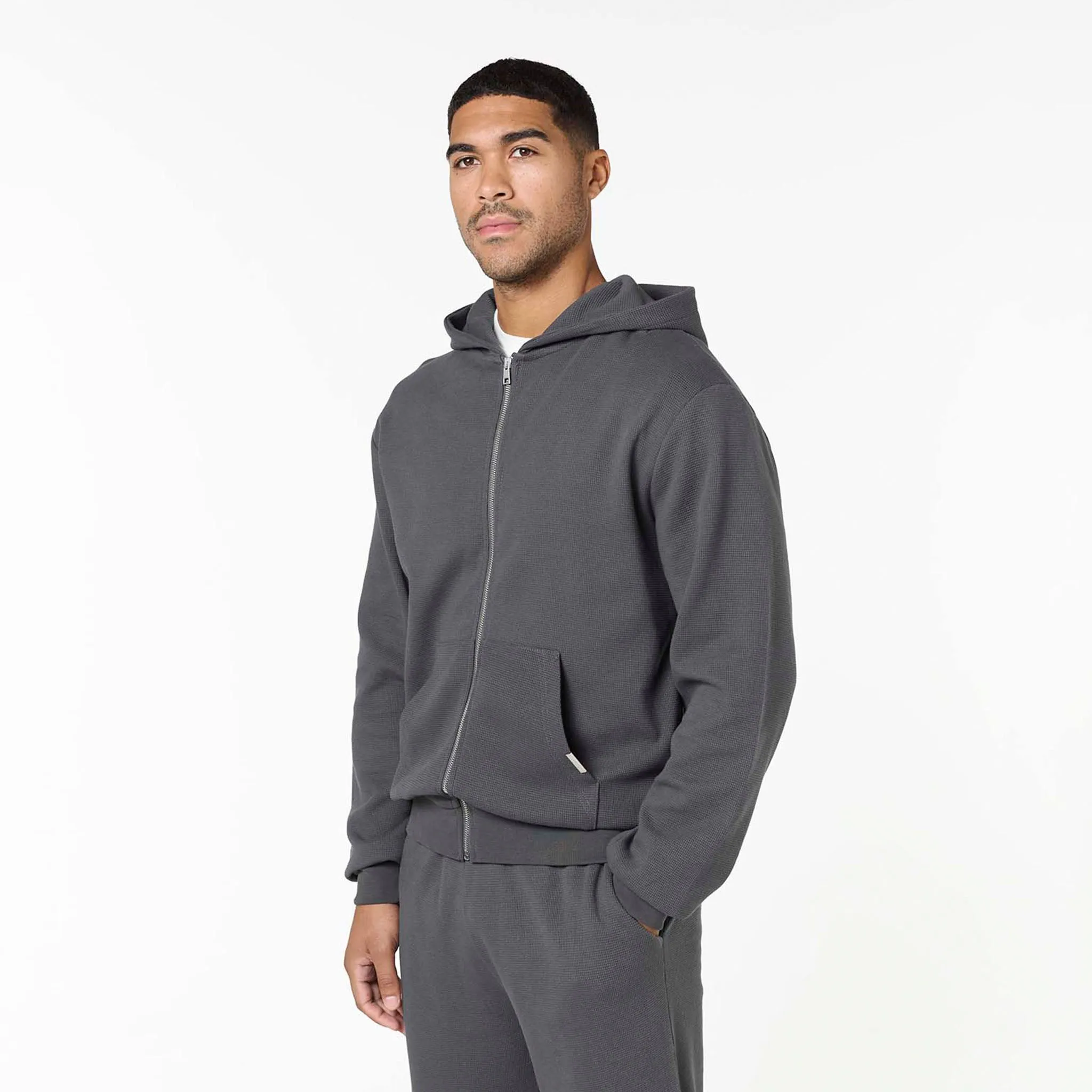 Comfort Apparel Product improvement Waffle Knit Full Zip Hoodie | Charcoal