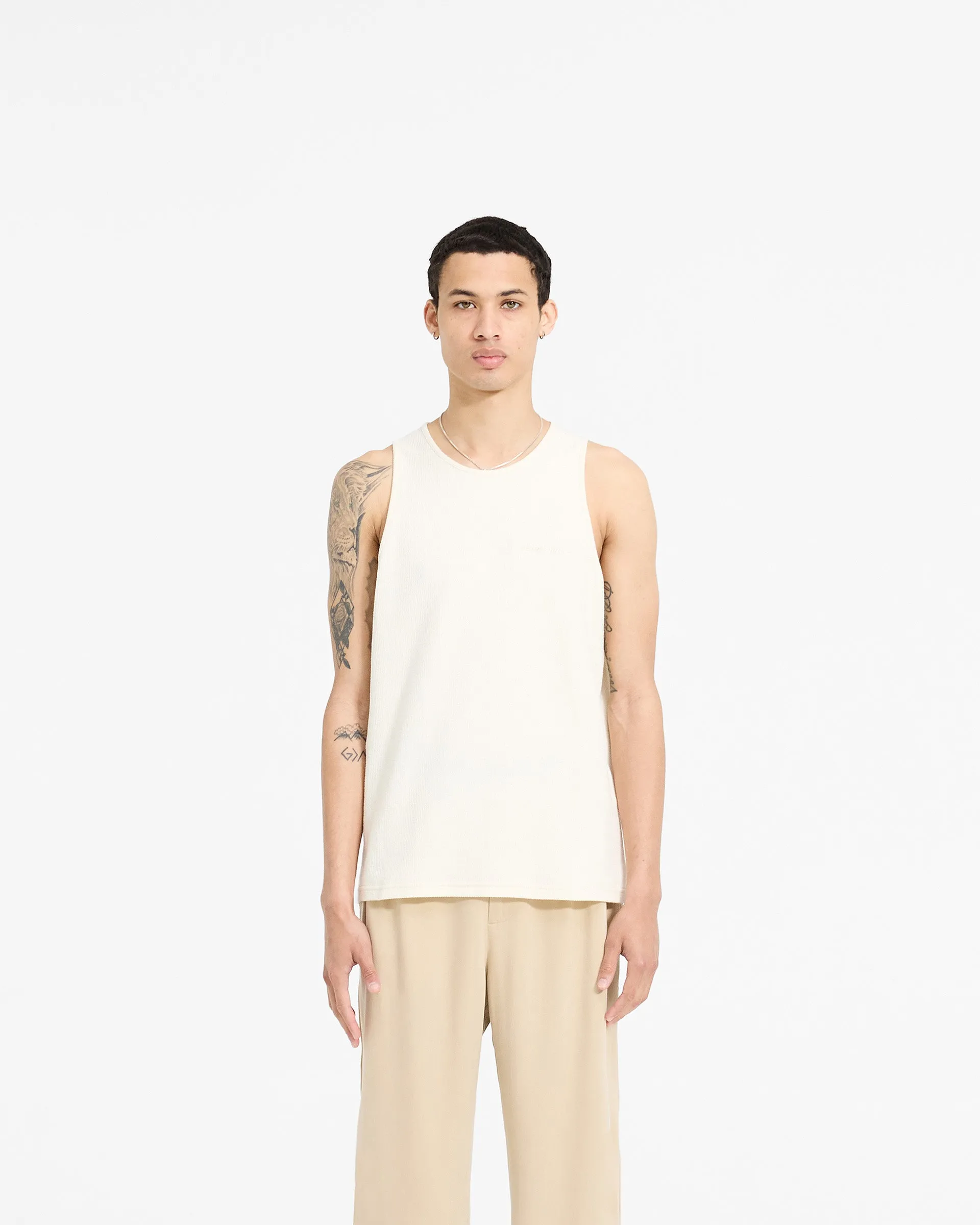 Waffle Vest - Antique White Chic Casual Wear Light Layers