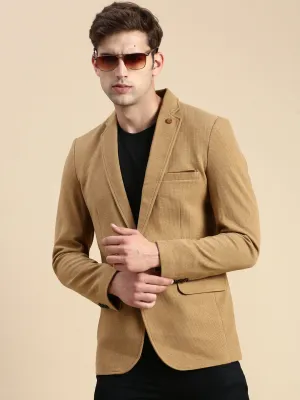 Elasticated Waistband Light Weight Men's Khaki Slim-Fit Single Breasted Blazer