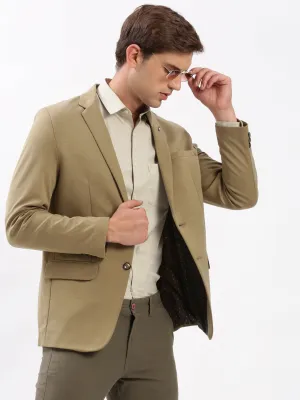Non Iron Fabric Tech Weather Adaptive Ventilation Men's Notched Lapel Solid Khaki Blazer