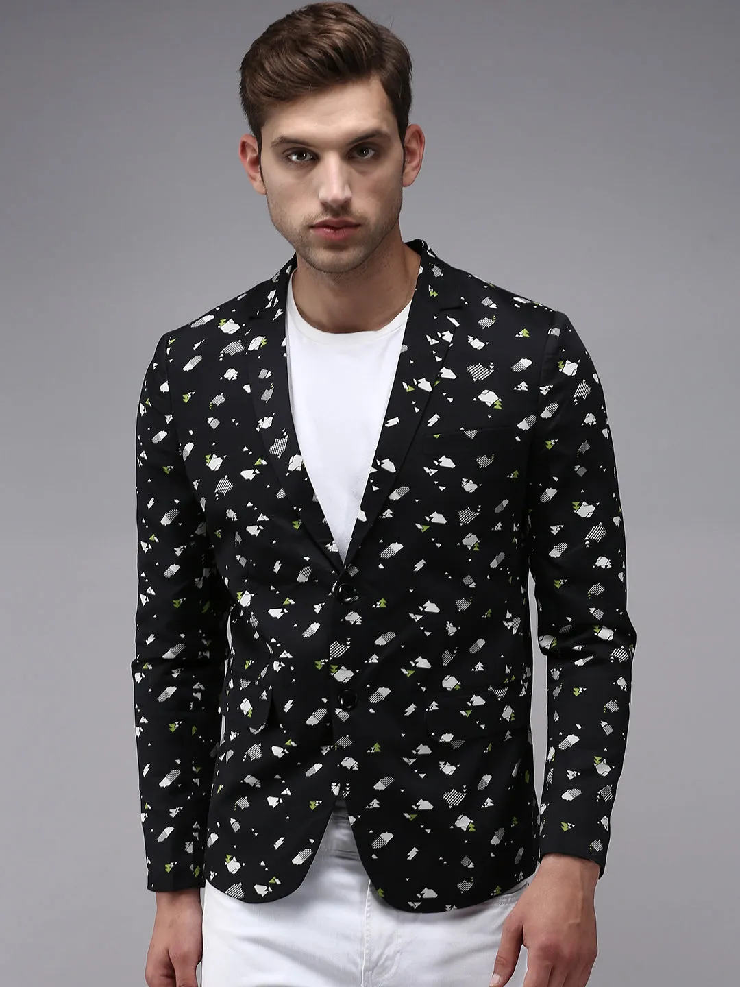 Easy Clean Material Men's Black Printed Single-Breasted Blazer