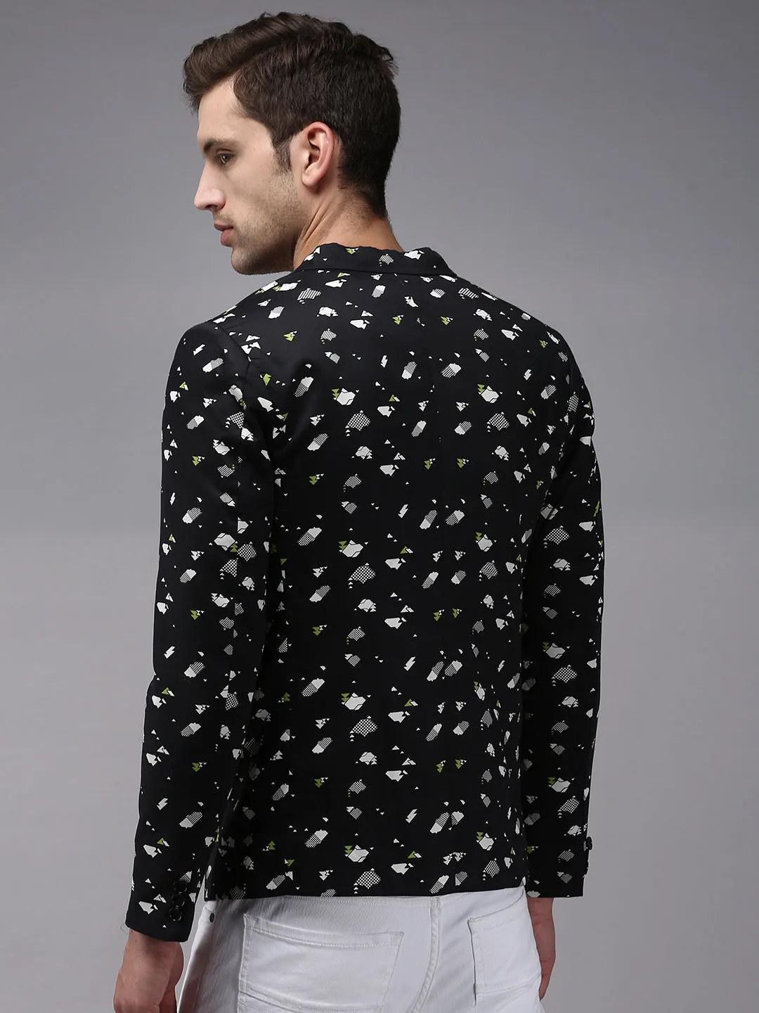 Sealed Seam Construction DurableStitching Men's Black Printed Single-Breasted Blazer