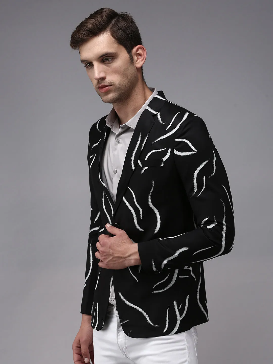 Sport Inspired Style AllDay Comfort Design Men's Black Printed Single Breasted Blazers