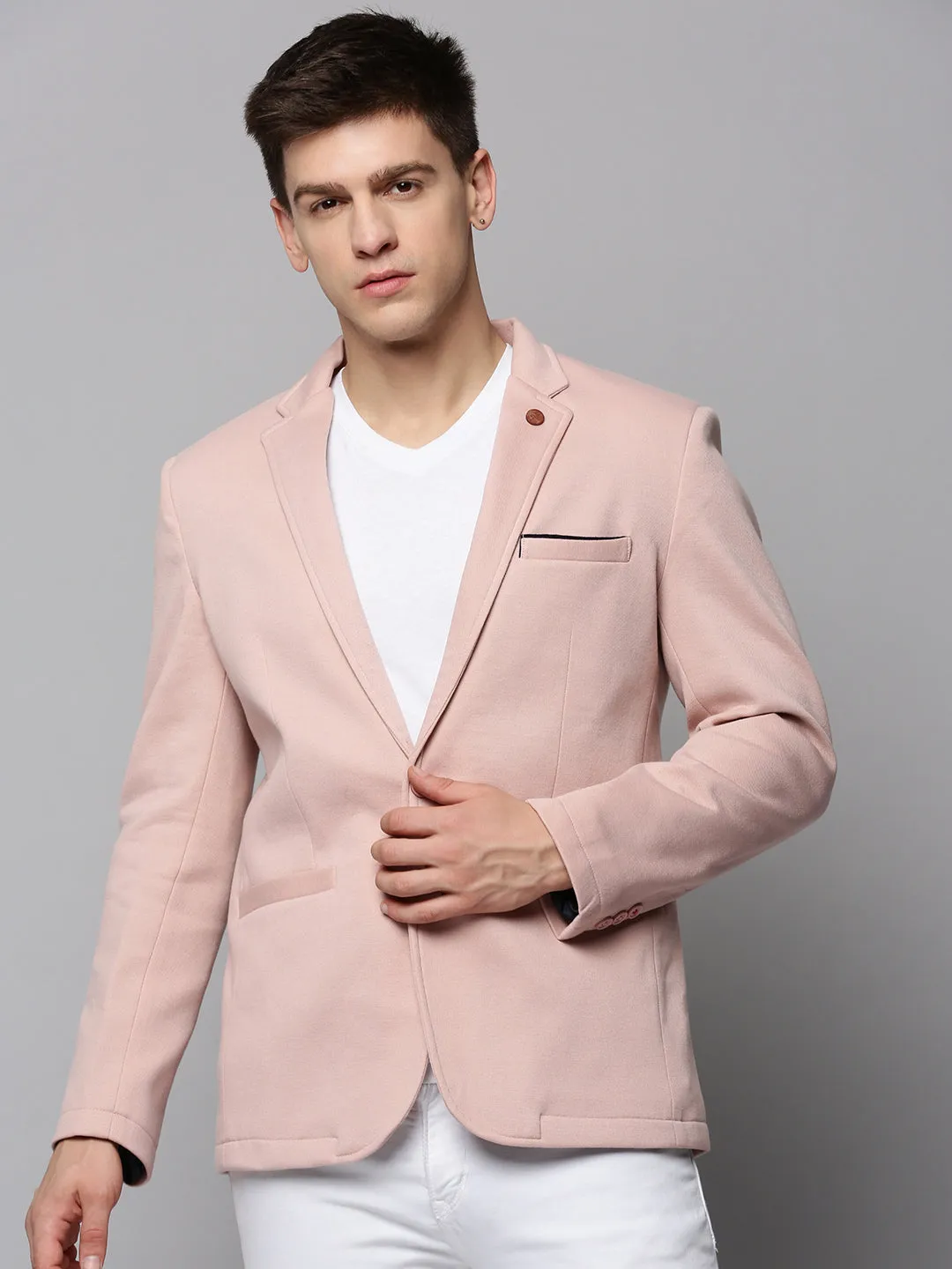 Minimalist Aesthetic Men's Pink Single-Breasted Blazers