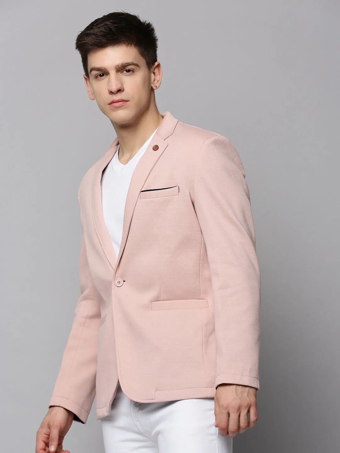 Men's Pink Single-Breasted Blazers Adjustable Hem Lock System