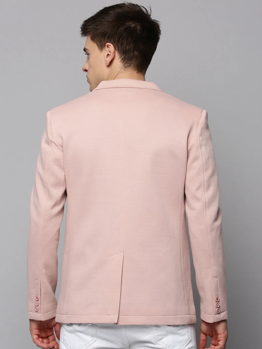Heat Retention RibbedKnitCollar Men's Pink Single-Breasted Blazers