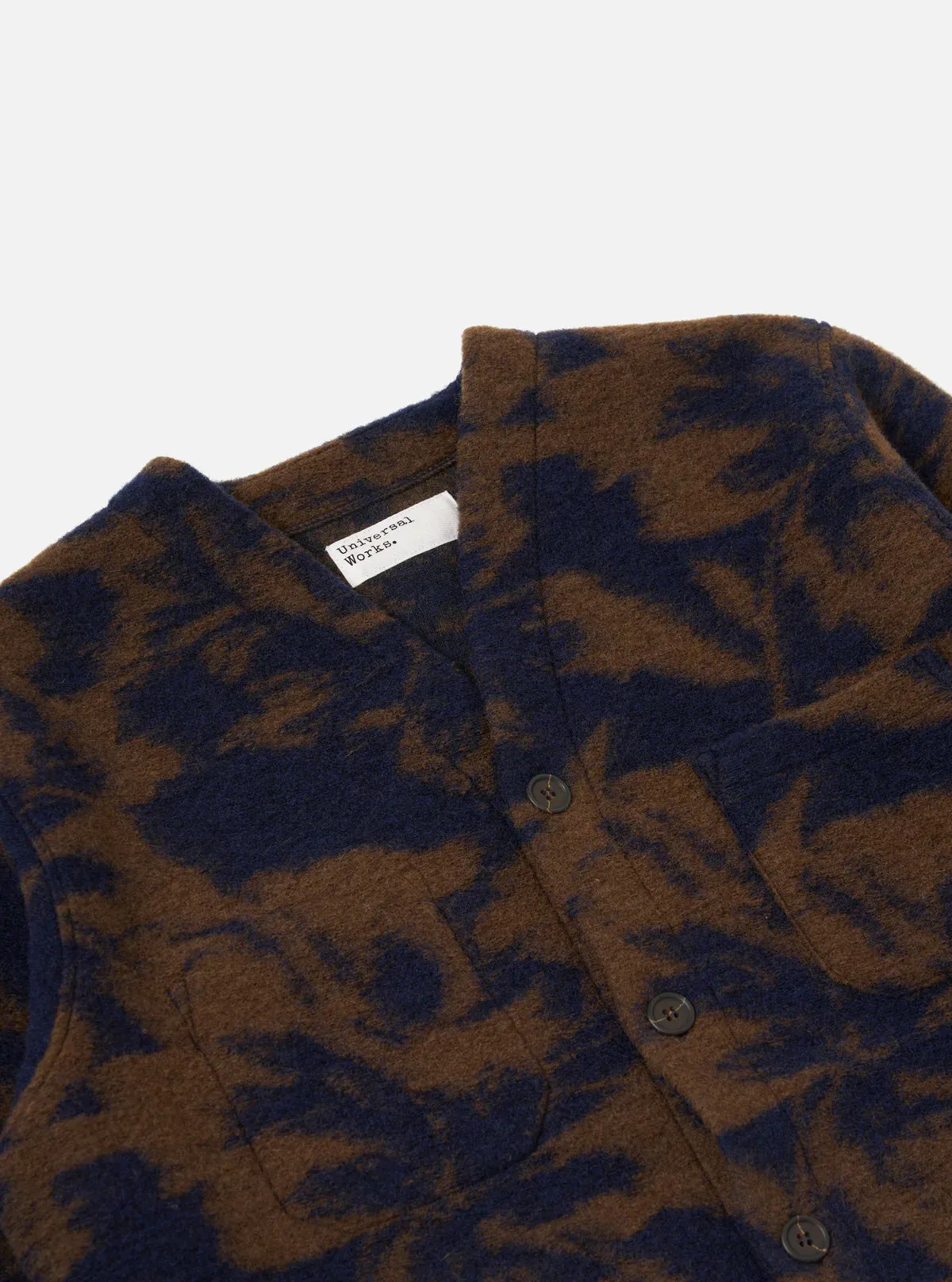 Universal Works Studio Fleece Cardigan Navy / Brown Basic Layers