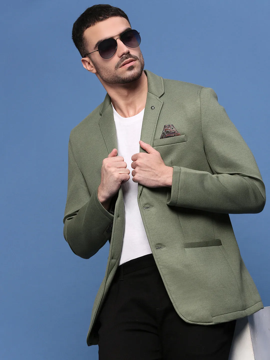 Men's Green Slim Fit Single Breasted Casual Blazers TearResistant Reinforcements