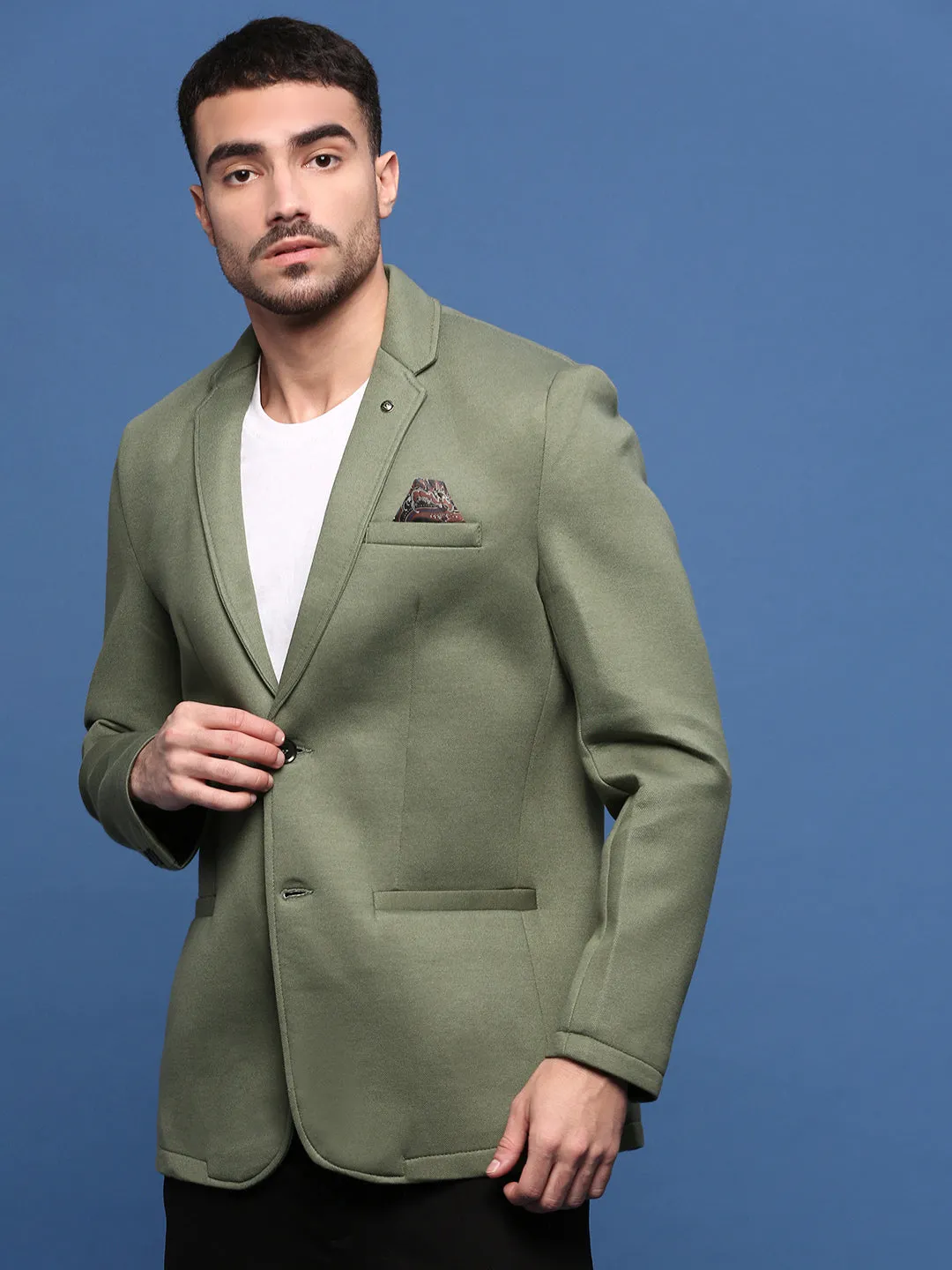 Mark Style Day To Night Men's Green Slim Fit Single Breasted Casual Blazers