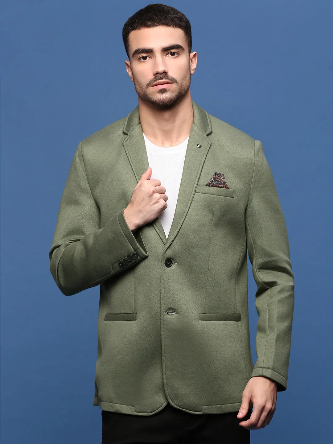 Men's Green Slim Fit Single Breasted Casual Blazers Abrasion Resistant Trim