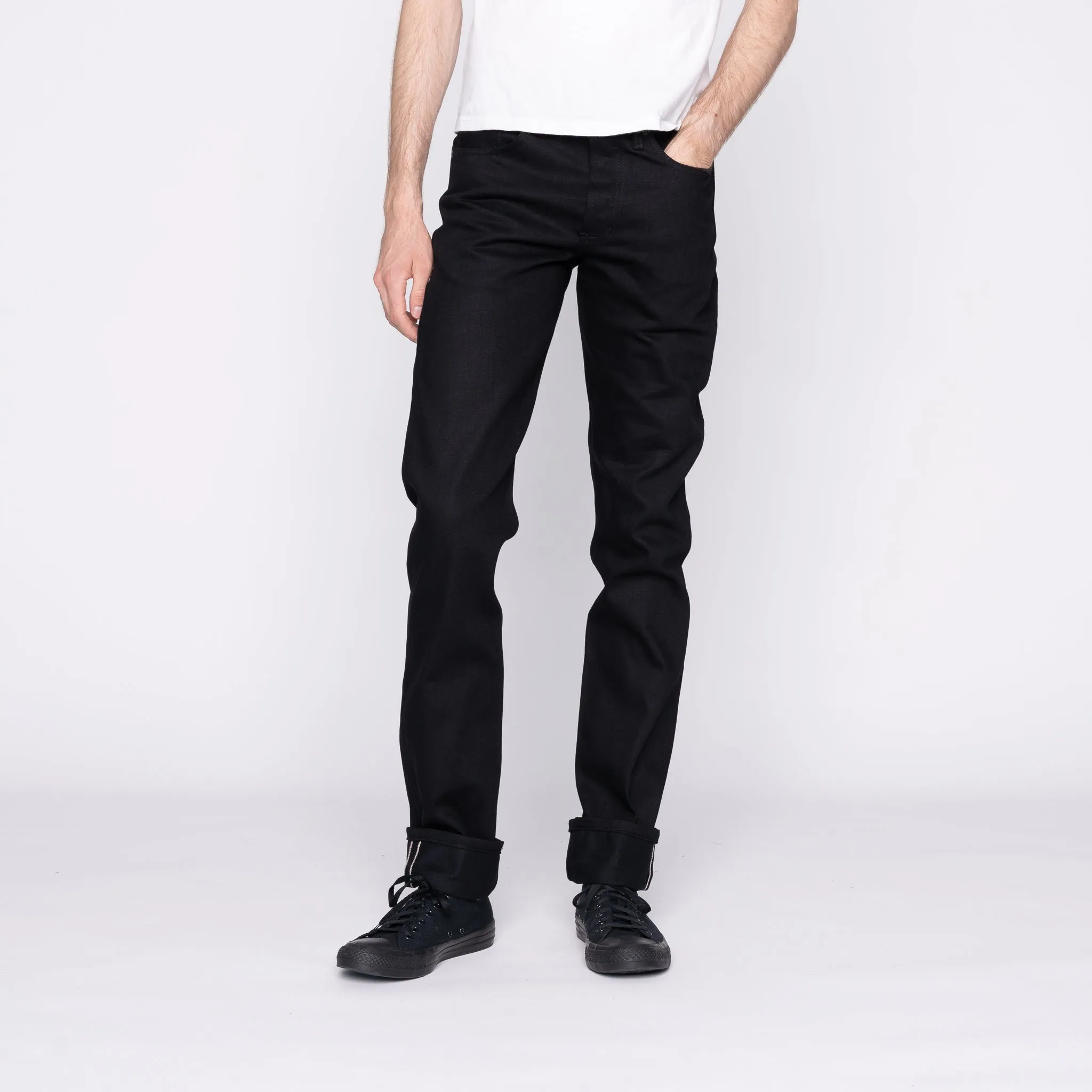 Youth Style Weekend Style Rainy Day Basic Piece Weird Guy - Solid Black Selvedge - 36" Long Inseam