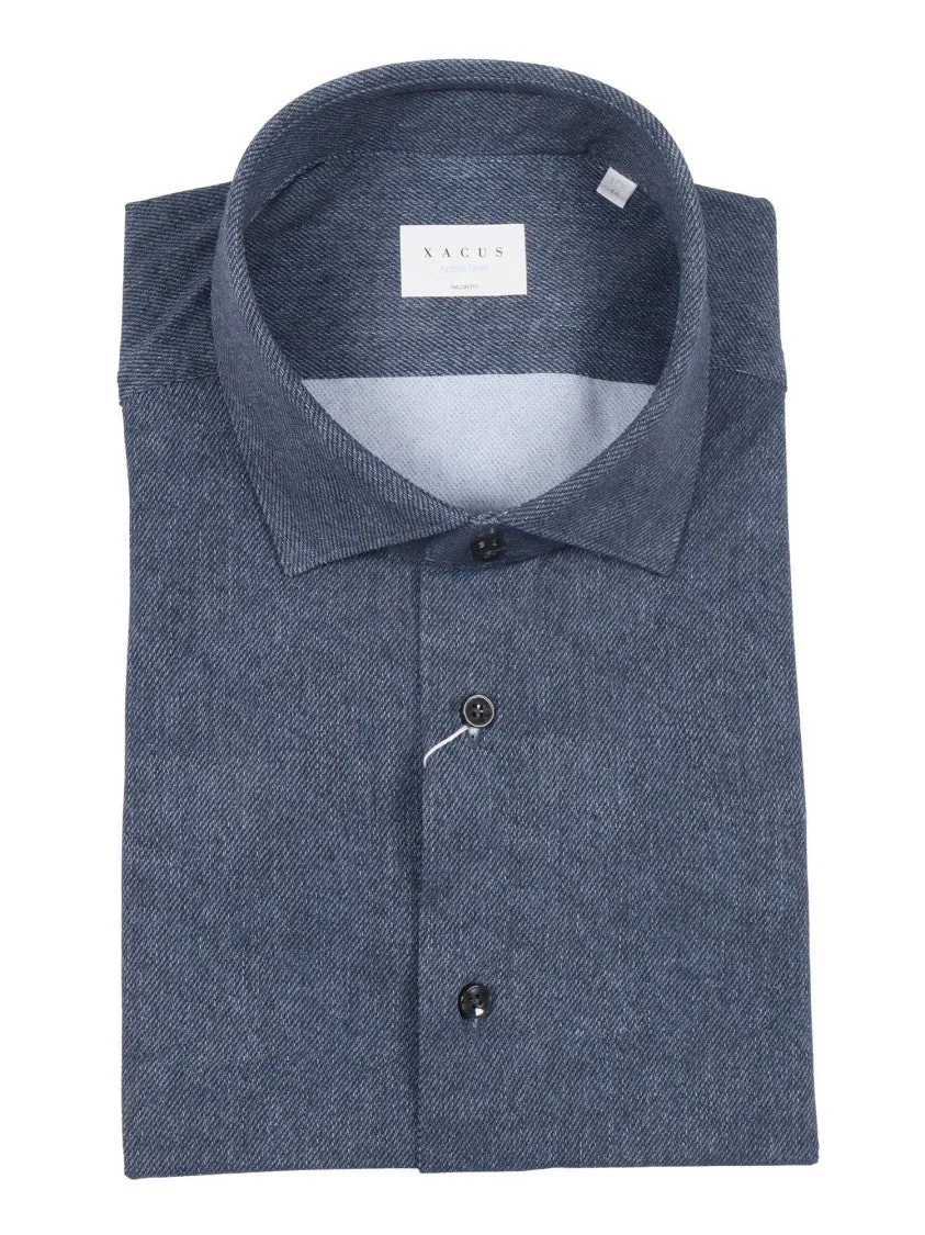 Deep Blue Herringbone Long-Sleeve Shirt Timeless Piece
