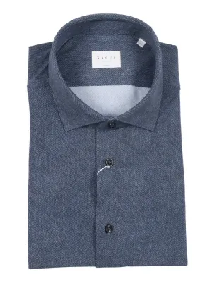 Deep Blue Herringbone Long-Sleeve Shirt Comfort Stretch