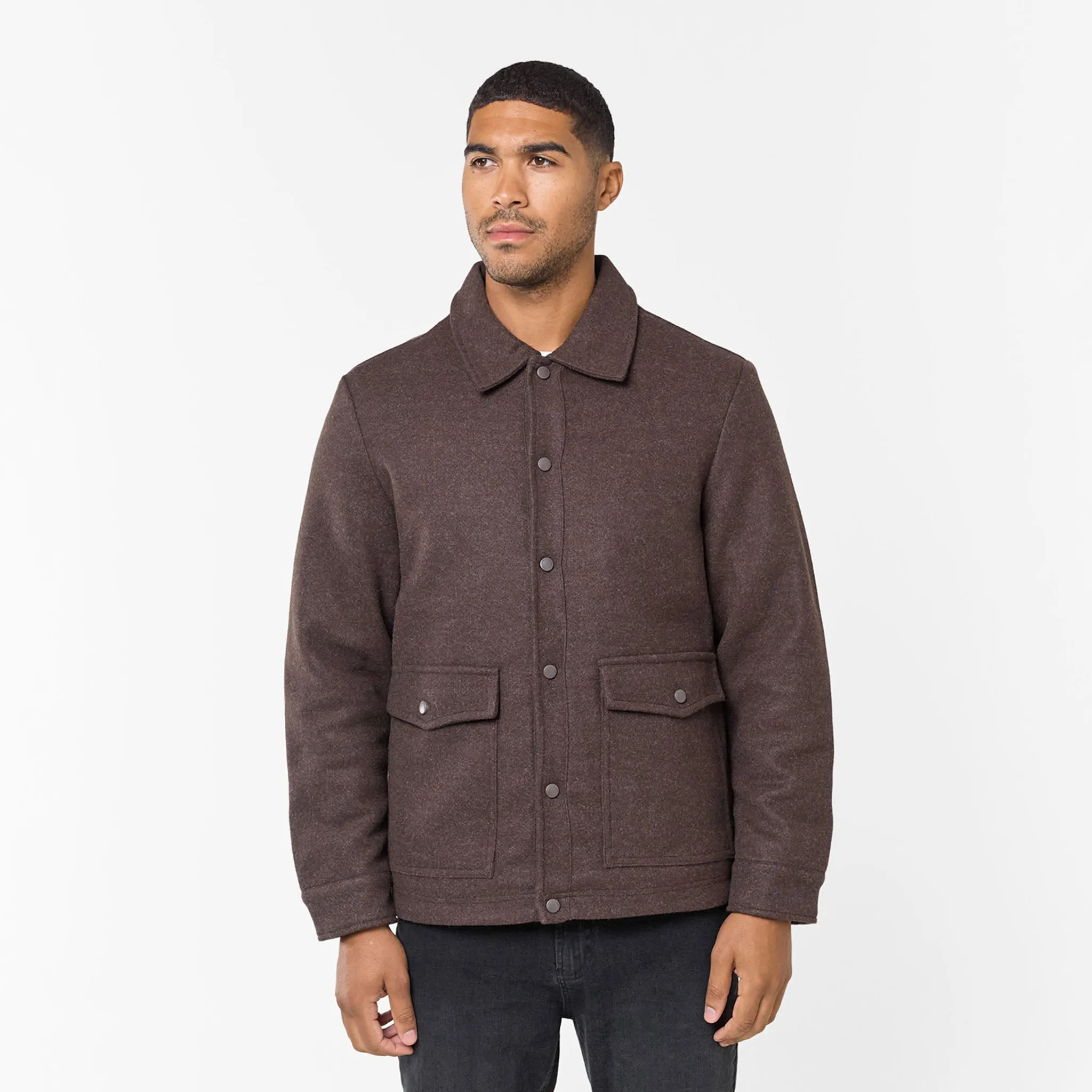 Wool Button Up Overshirt | Brown Textured Finish