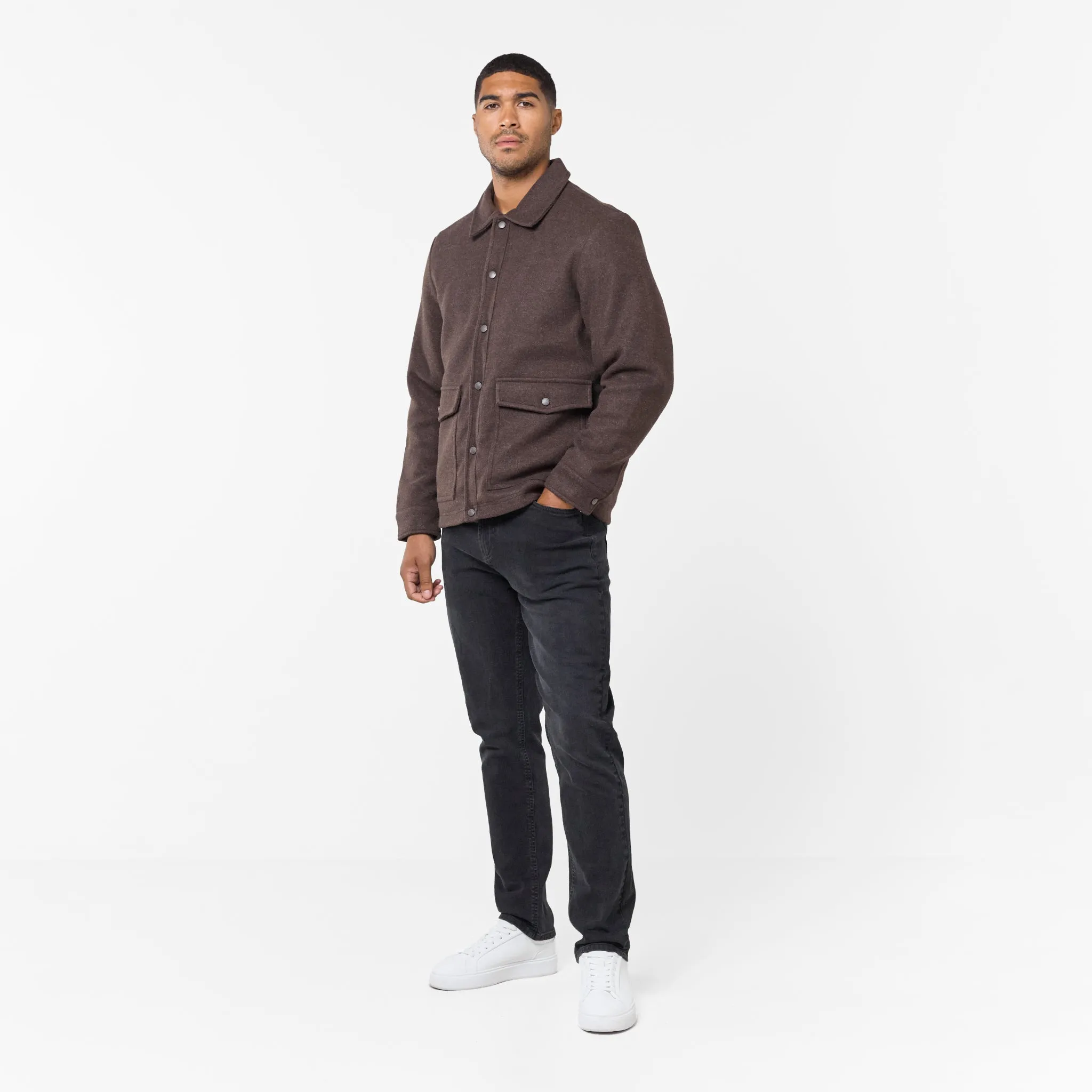 Snag Proof Surface Versatile Fit Layer Wool Button Up Overshirt | Brown