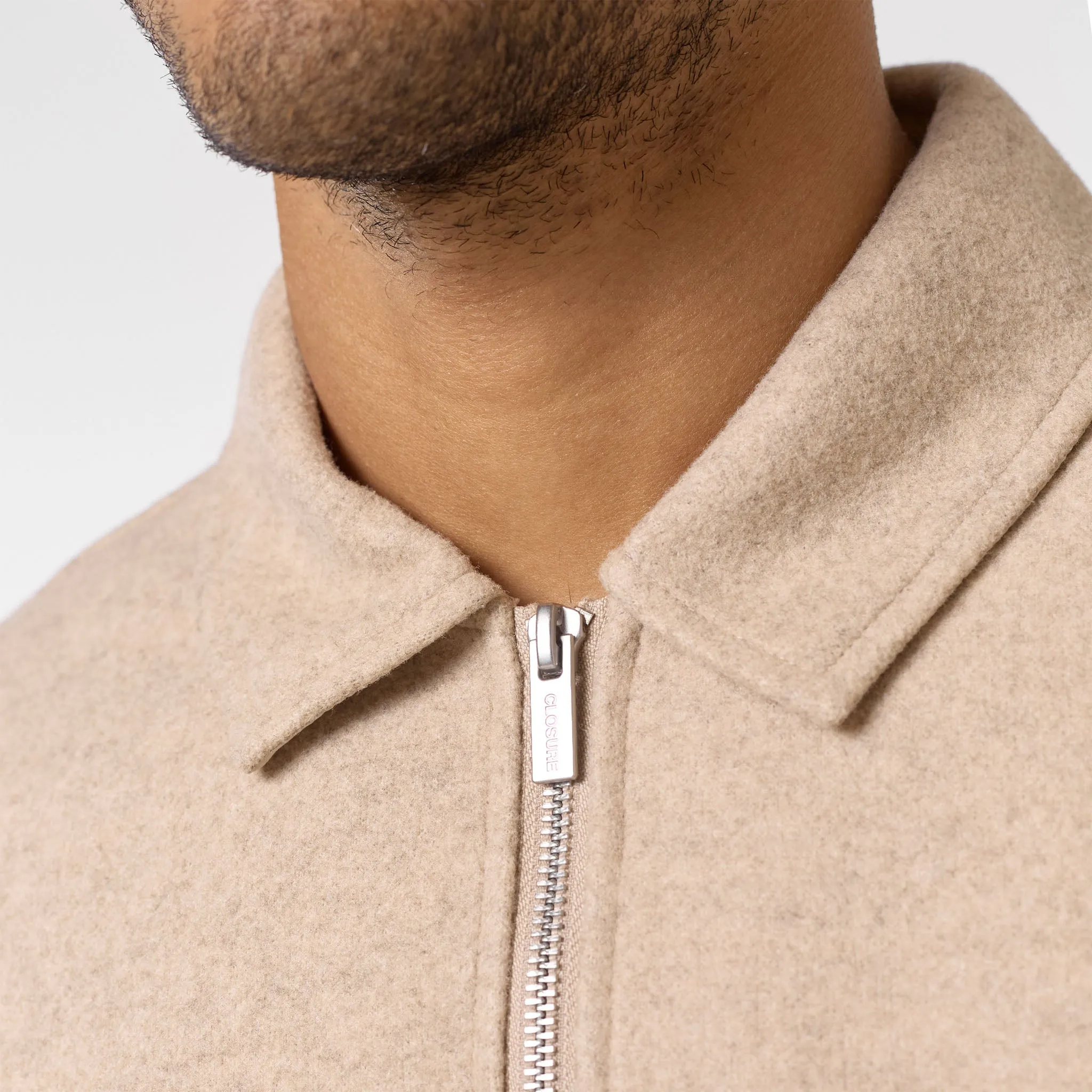 Wool Zip Overshirt | Stone Non Bulky Insulation Tech