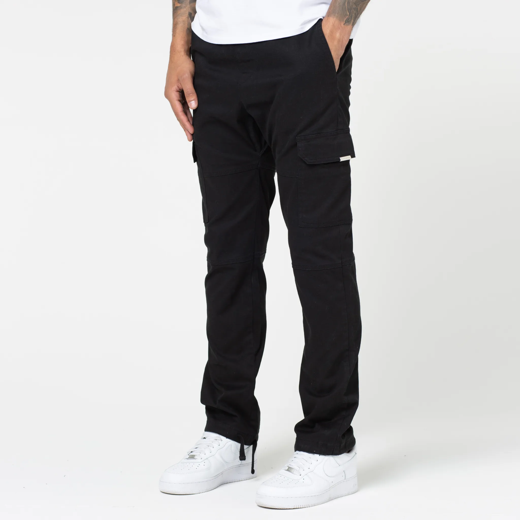 Lightweight Material Travel Ready Fit Washed Open Hem Cargo Pants | Black