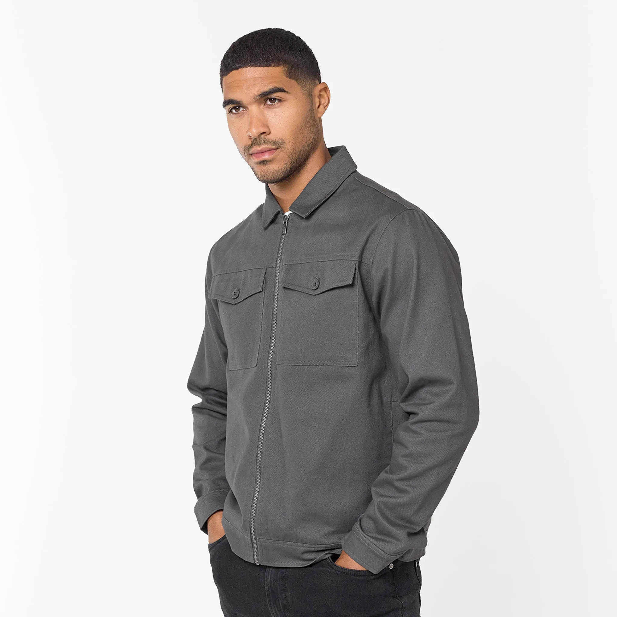 Daily Wear Jacket Universal Fit Framework Twill Zip Up Jacket | Charcoal