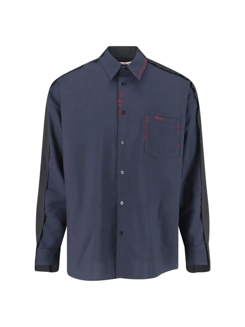 Abstract art Two-Tone Shirt ?C Navy/Red/Black