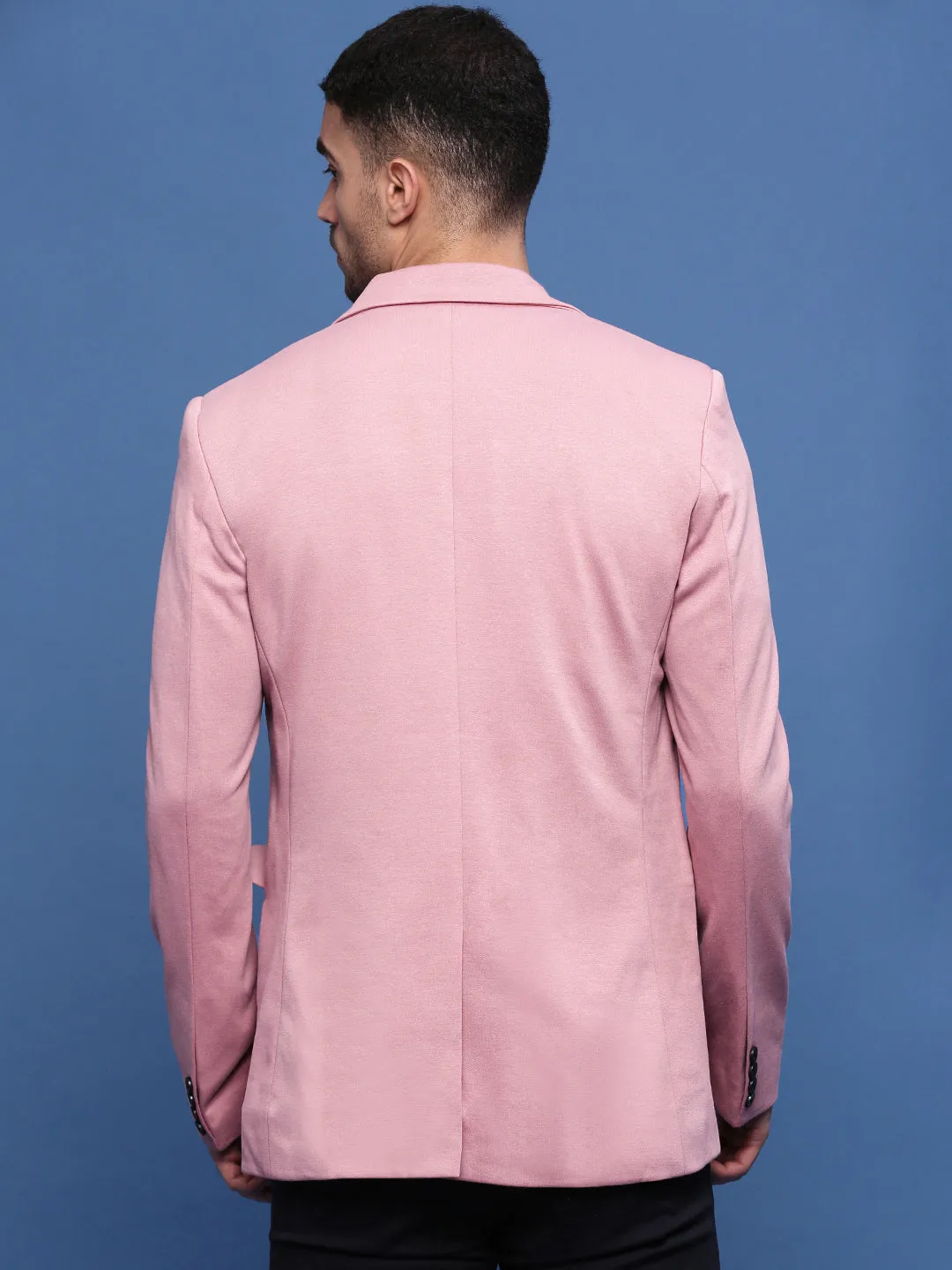 Simple Detail Trendy Feel Men's Pink Solid Single Breasted Blazer