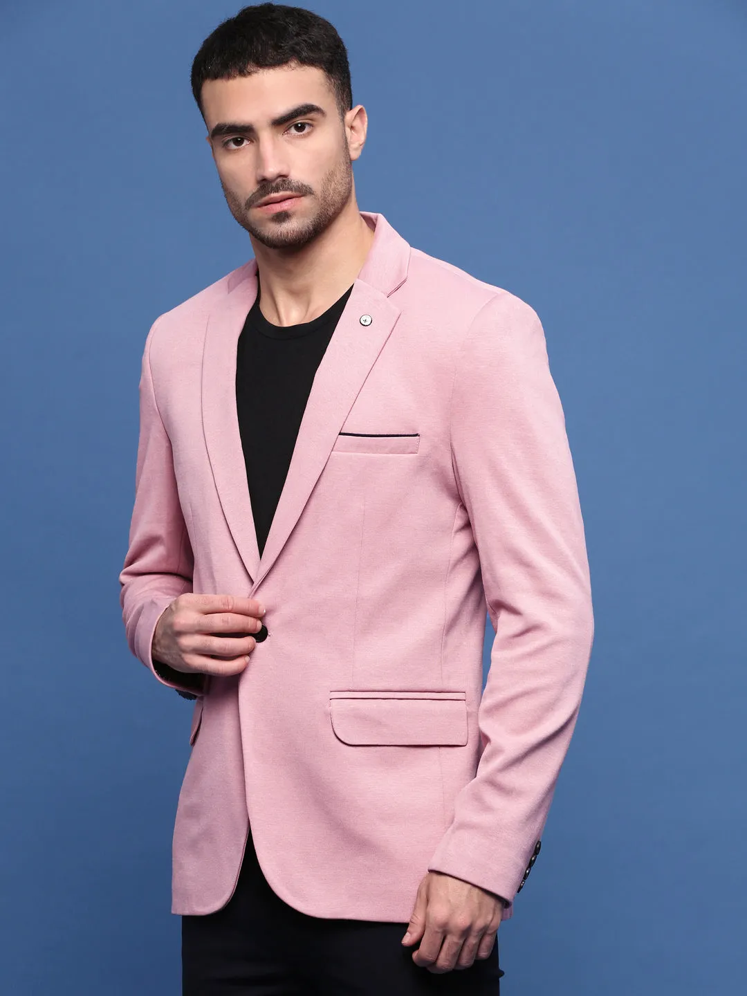 Eco Friendly Textile Men's Pink Solid Single Breasted Blazer