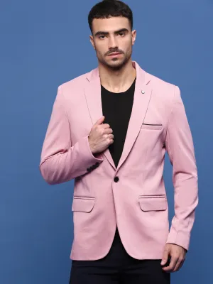 Chill Commute Fit Men's Pink Solid Single Breasted Blazer